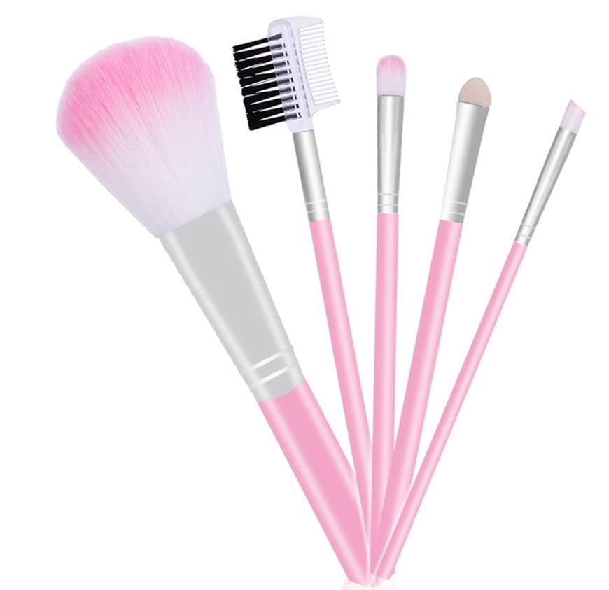BELLAS 5-Piece Mini Makeup Brush Set with Pink Beauty Blender - Soft Synthetic Bristles for Foundation, Blush & Eyeshadow - Perfect for Women & Girls Travel Makeup Kit (Pack of 6)