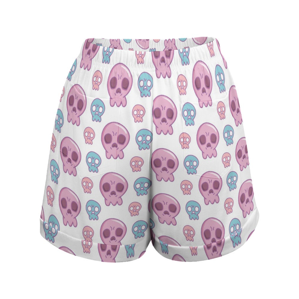 Stylish High Waist Loose Elastic Waist Shorts with Skull Print - Trendy Casual Wear for Women | Perfect for Summer Outfits, Beach Vacations & Street Fashion