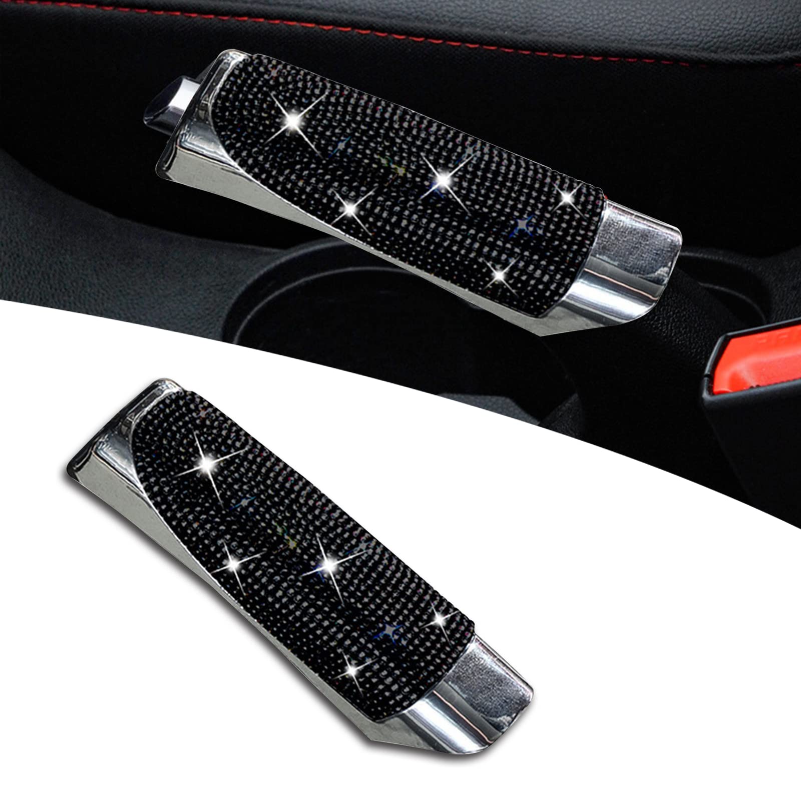 Yonwait 1PC Bling Car Handbrake Cover with Diamonds - Universal Hand Brake Protector Shell - Pull Handle Cover Modification for Car Interior Styling Accessories (Black) | Perfect for Luxury Car Upgrades & Customization