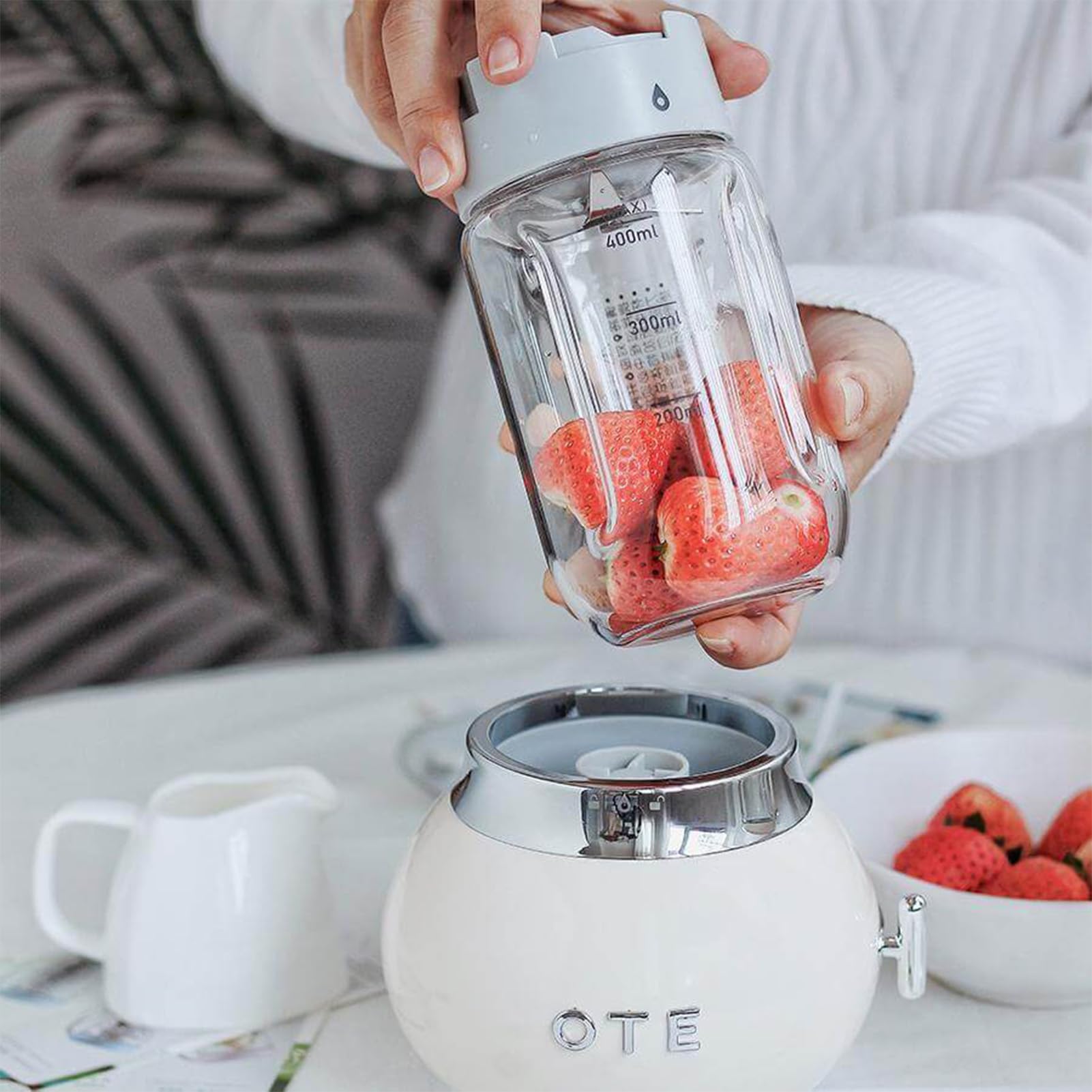 OTE 14oz/400ml High Boron Glass Smoothie Bottle - Portable Blender Cup for Juices, Shakes & Smoothies | Leak-Proof Travel Jar | Perfect for Gym, Office & On-The-Go Healthy Drinks - Beige
