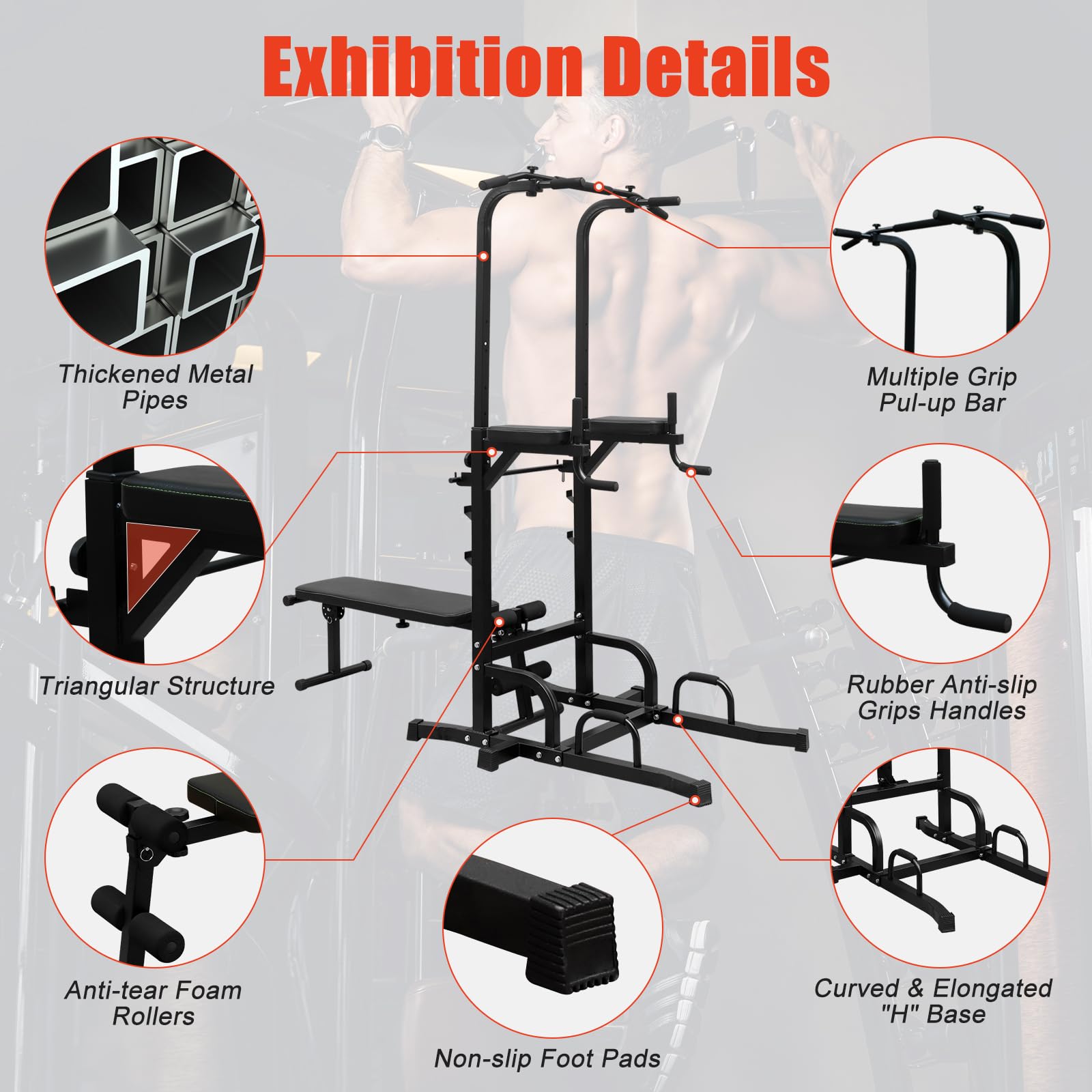 Adjustable Height Dip Bar Station - Heavy Duty Home Gym Equipment for Full Body Strength Training, Pull Up Bar & Multi-Function Dip Station - Perfect for Triceps Dips, Calisthenics & Home Workouts (Ideal for Garage Gym & Small Spaces)