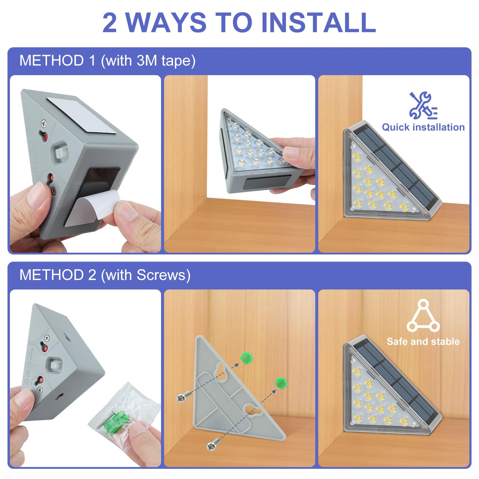 6 Pack Solar Step Lights Outdoor Waterproof IP67 - 3000K Warm White Solar Powered Stair Lights for Front Porch, Pathway, Patio, Deck & Garden Decor | Weatherproof Landscape Lighting for Steps, Walkways & Outdoor Stairs