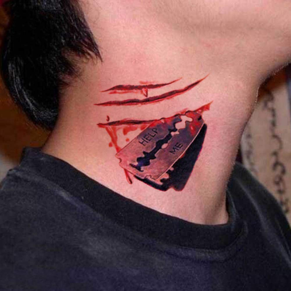 FEDBNET Halloween Scars Temporary Tattoos - Realistic Fake Wound & Zombie Tattoo Stickers with Fake Blood Effect - Perfect for Halloween Costumes, Cosplay, Horror Parties & Themed Events