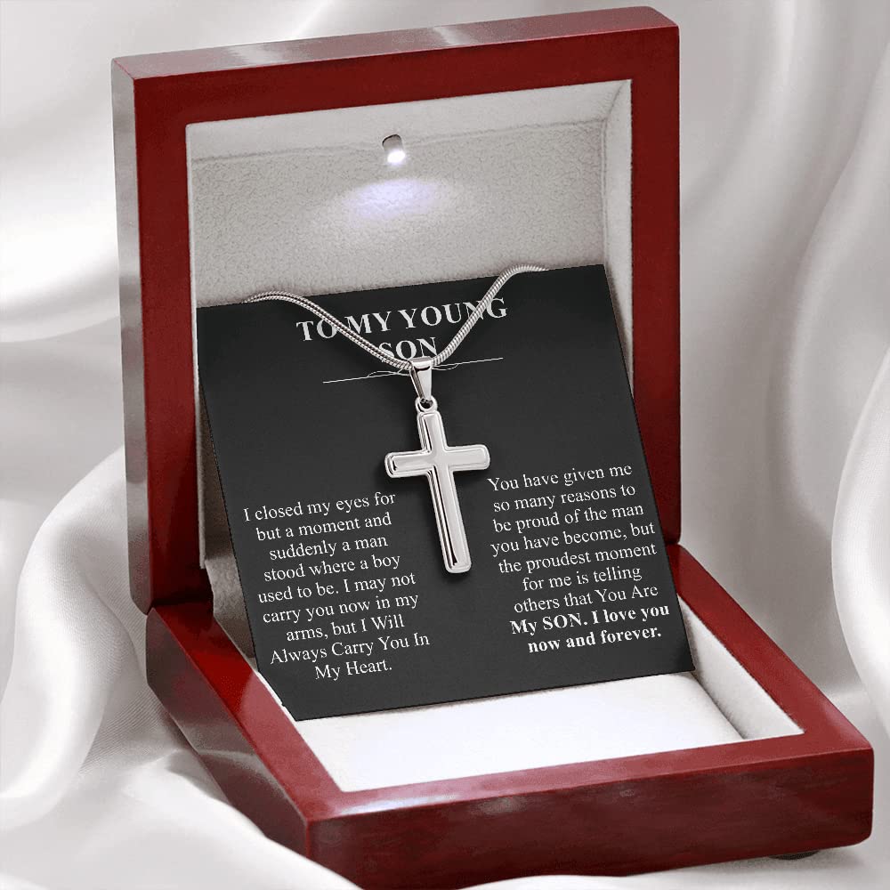 Meaningful Jewelry Gifts for Son - Personalized Cross Necklace for Birthday from Mom or Dad - 18th, 19th, 21st Birthday Gift with Message Card - Perfect for Graduation, Father's Day & Special Occasions