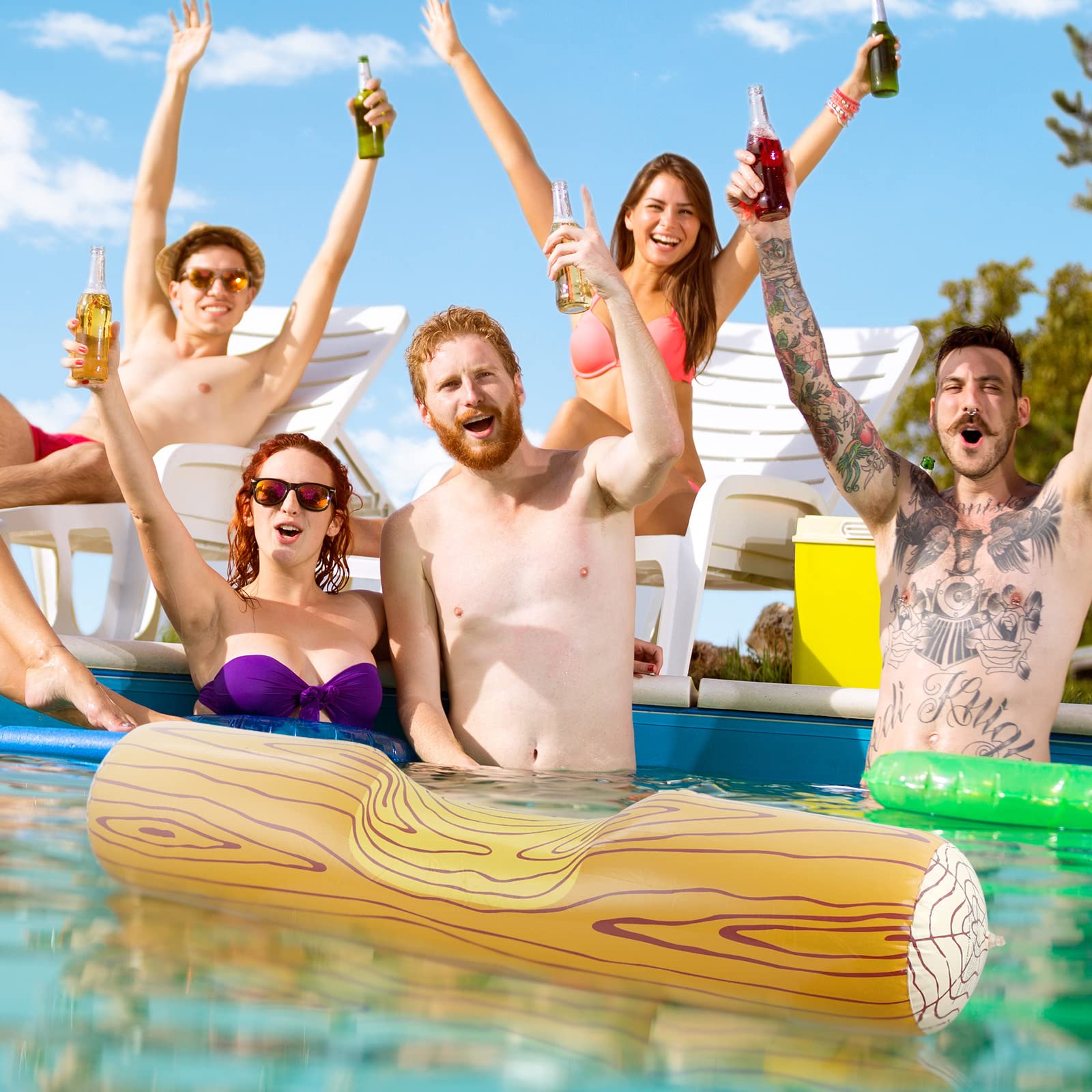 4 Pcs Summer Pool Floats - Inflatable Battle Log Rafts for Fun Water Games, Swimming Pool Toys, Beach Floats for Teens & Adults - Perfect for Pool Parties, Backyard Gatherings & Family Vacations