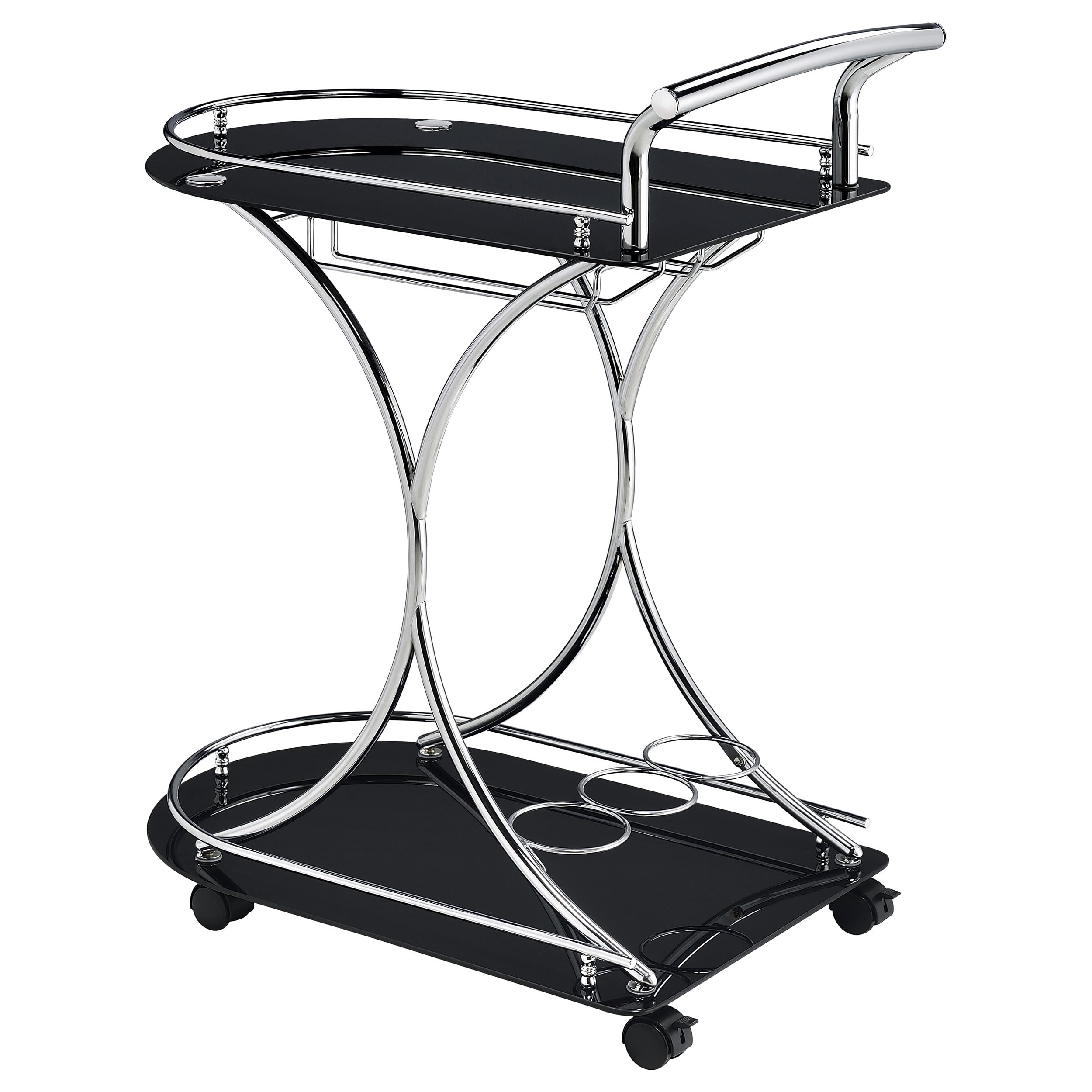 Coaster Home Furnishings Elfman 2-Tier Glass Shelf Metal Bar Cart - Black & Chrome (910001) | Mobile Serving Cart for Living Room, Kitchen, or Outdoor Entertaining