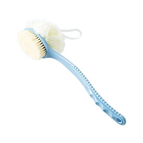 HOOKNSTUFF 2-in-1 Bath Brush with Soft & Firm Bristles + Loofah Back Scrubber | Long Curved Handle Shower Body Brush for Wet/Dry Use | Perfect for Exfoliation & Deep Cleaning | Men & Women (Multicolor) | Ideal for Shower, Spa & Home Bath Care