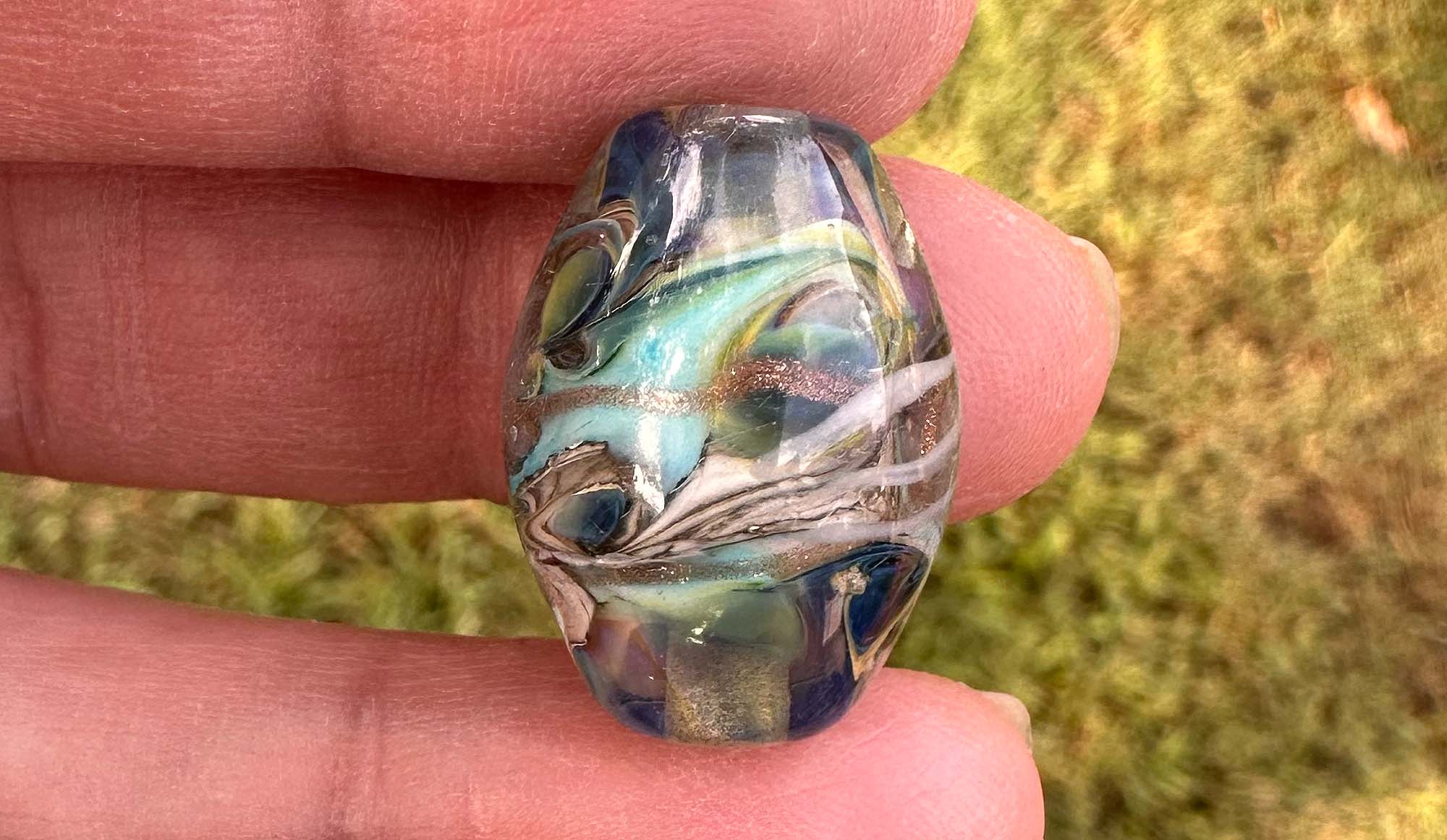 Handmade Pacific Blue Swirl Lampwork Glass Focal Bead - SRA Certified for Jewelry Making, DIY Crafts, Necklace & Bracelet Designs