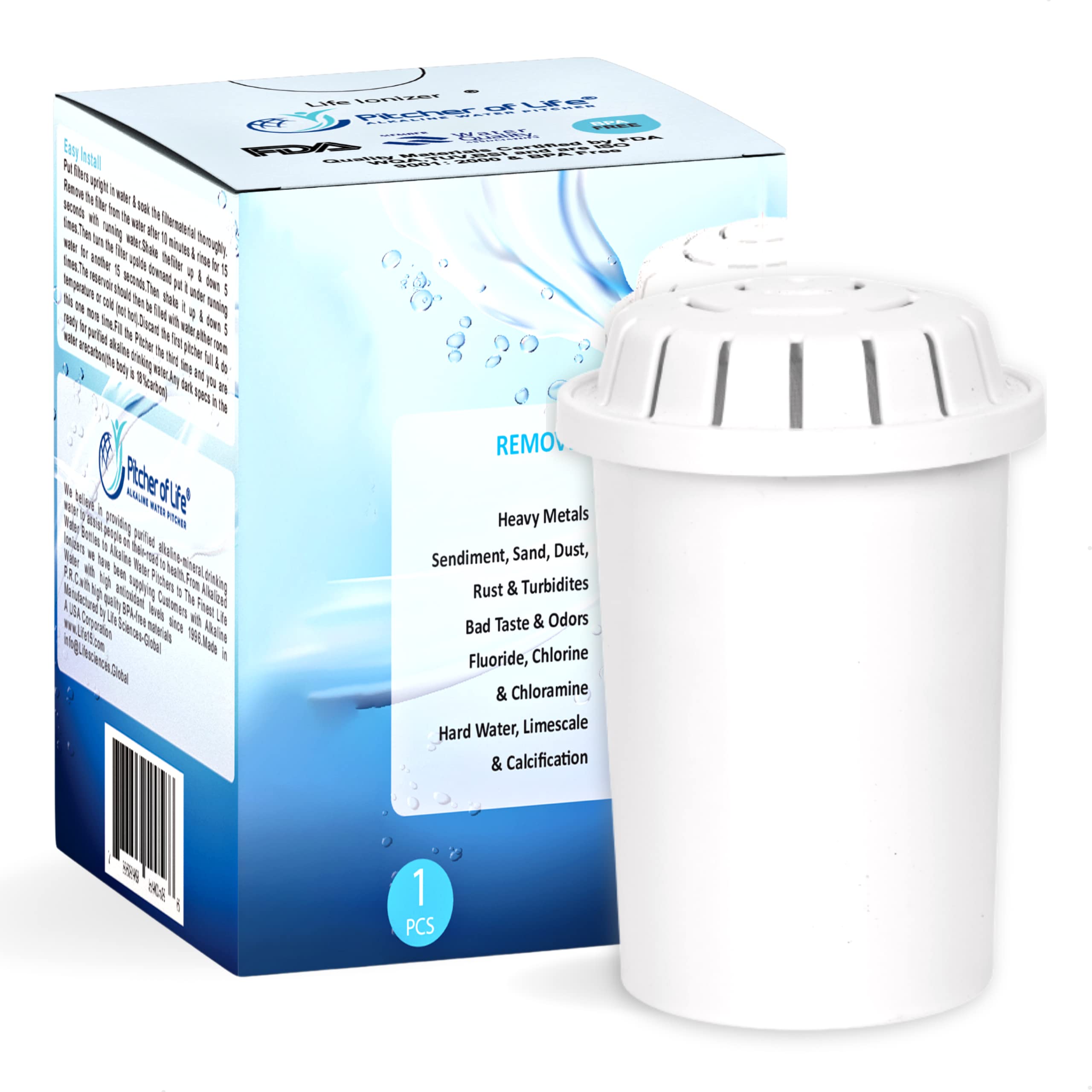 F004 Replacement Water Filter Cartridge for Life Ionizer Glass Pitcher | Alkaline Water Filter Pack of 1 | Perfect for Home, Office & Travel Hydration