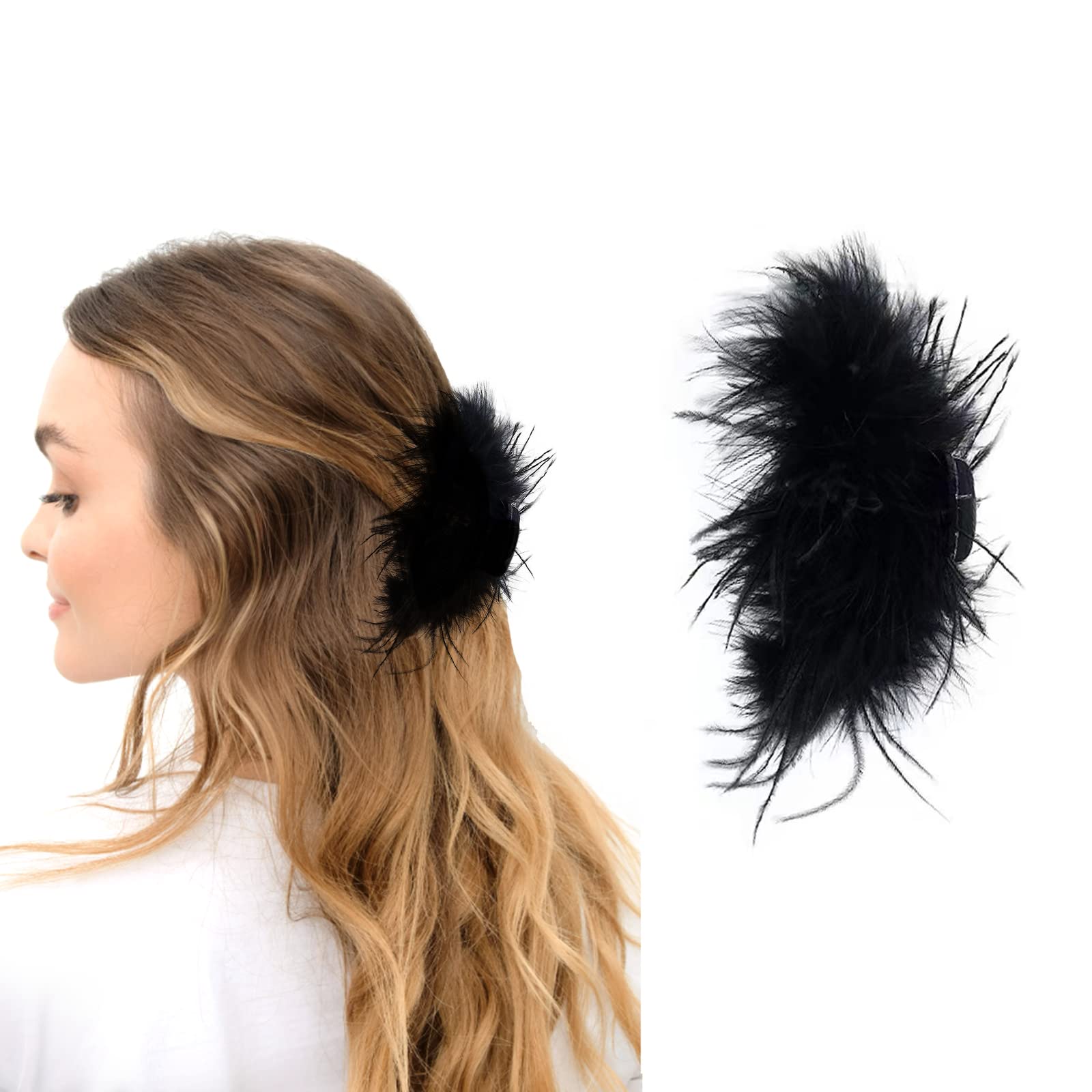 1Pcs Artificial Ostrich Feather Hair Claw Clip - Non-Slip Padded Hair Clamp for Women & Girls | Perfect for Parties, Weddings, and Everyday Hair Styling Accessories