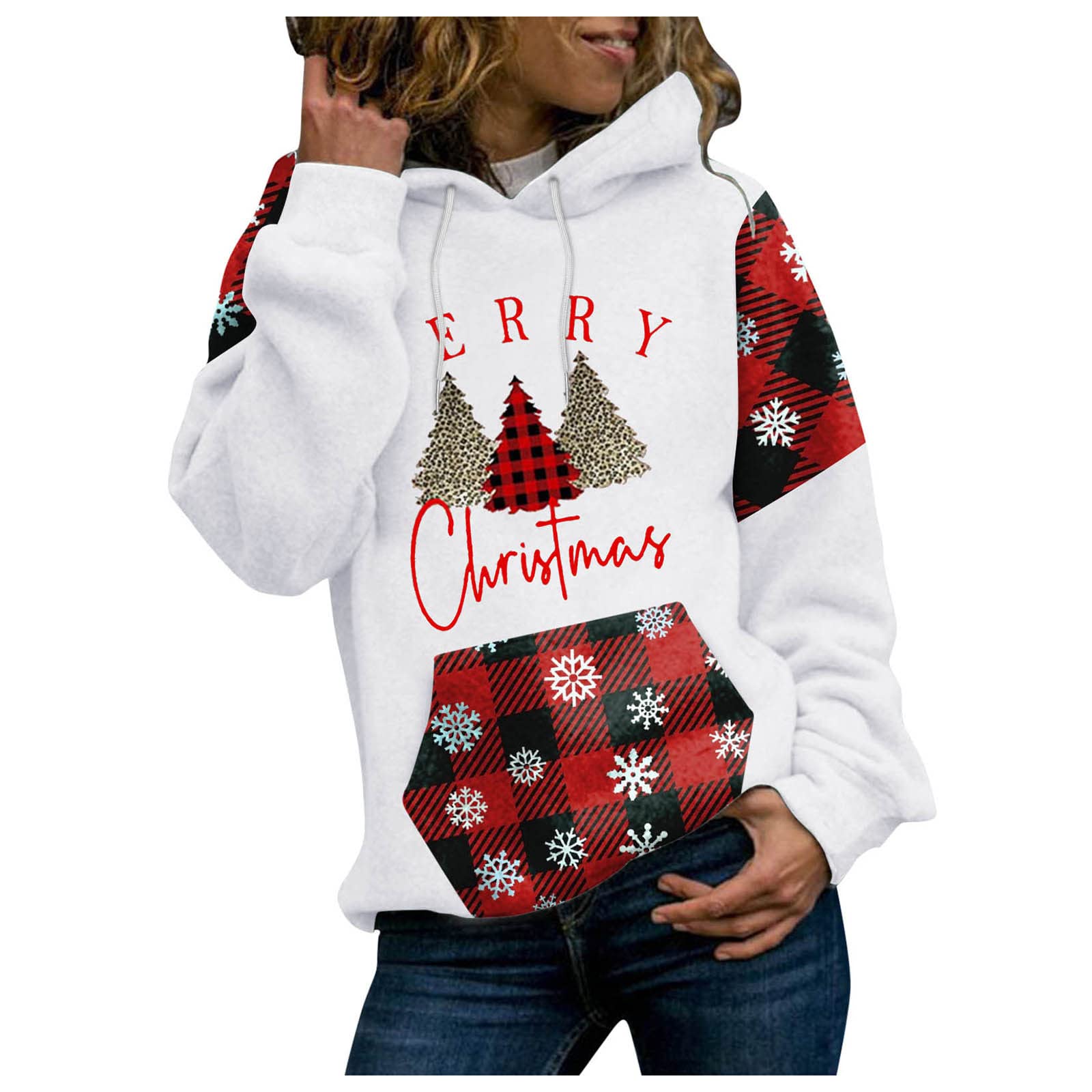 Women's Christmas Hoodies - Long Sleeve Pullover Sweatshirt with Drawstring Hood | Cozy Winter Fashion Top for Holiday Parties & Casual Outings