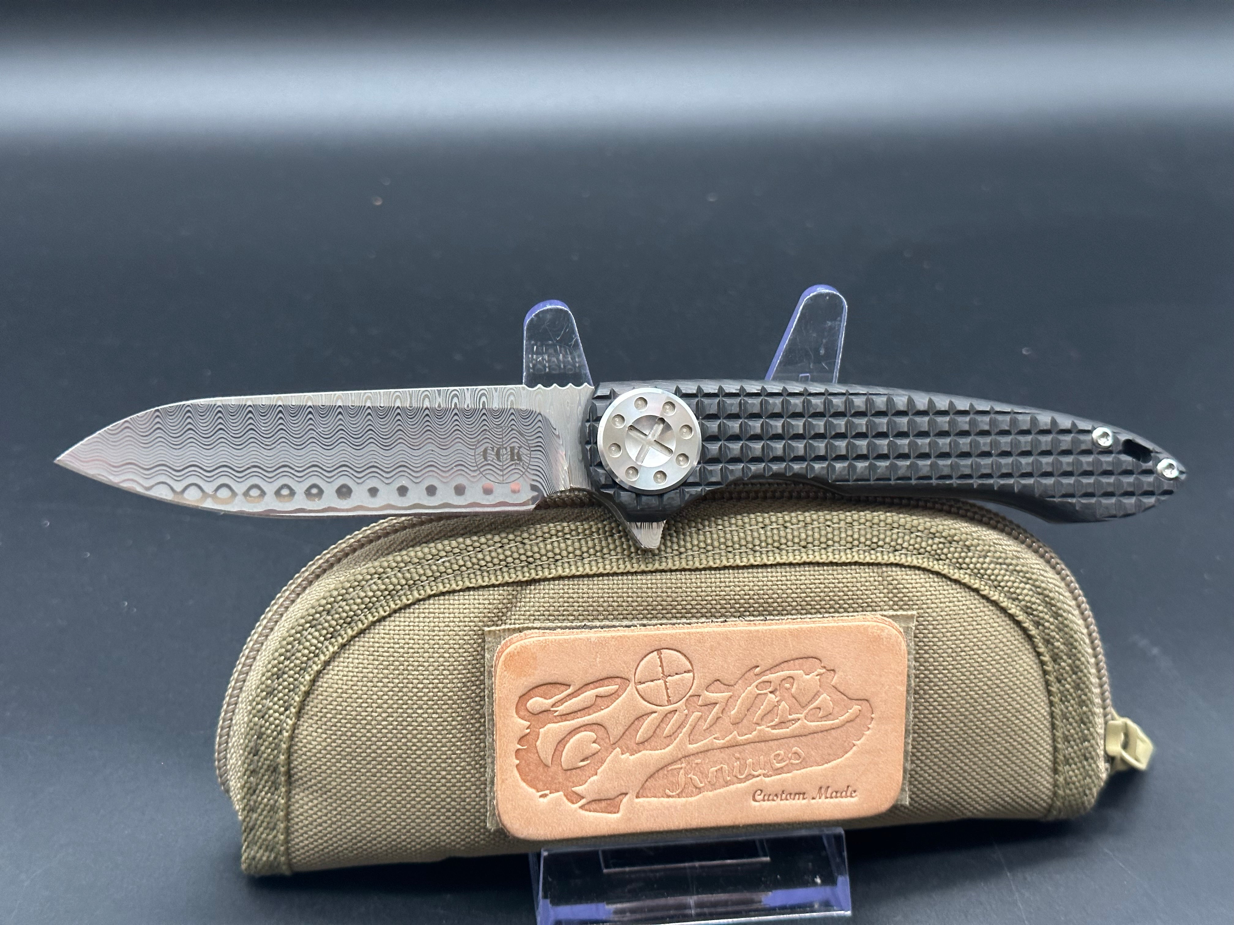 Premium Cruze Damascus Knife with Frag Patterned Handle - Handcrafted Custom Knives by Curtiss | Perfect for Outdoor Adventures, Camping & Survival Gear