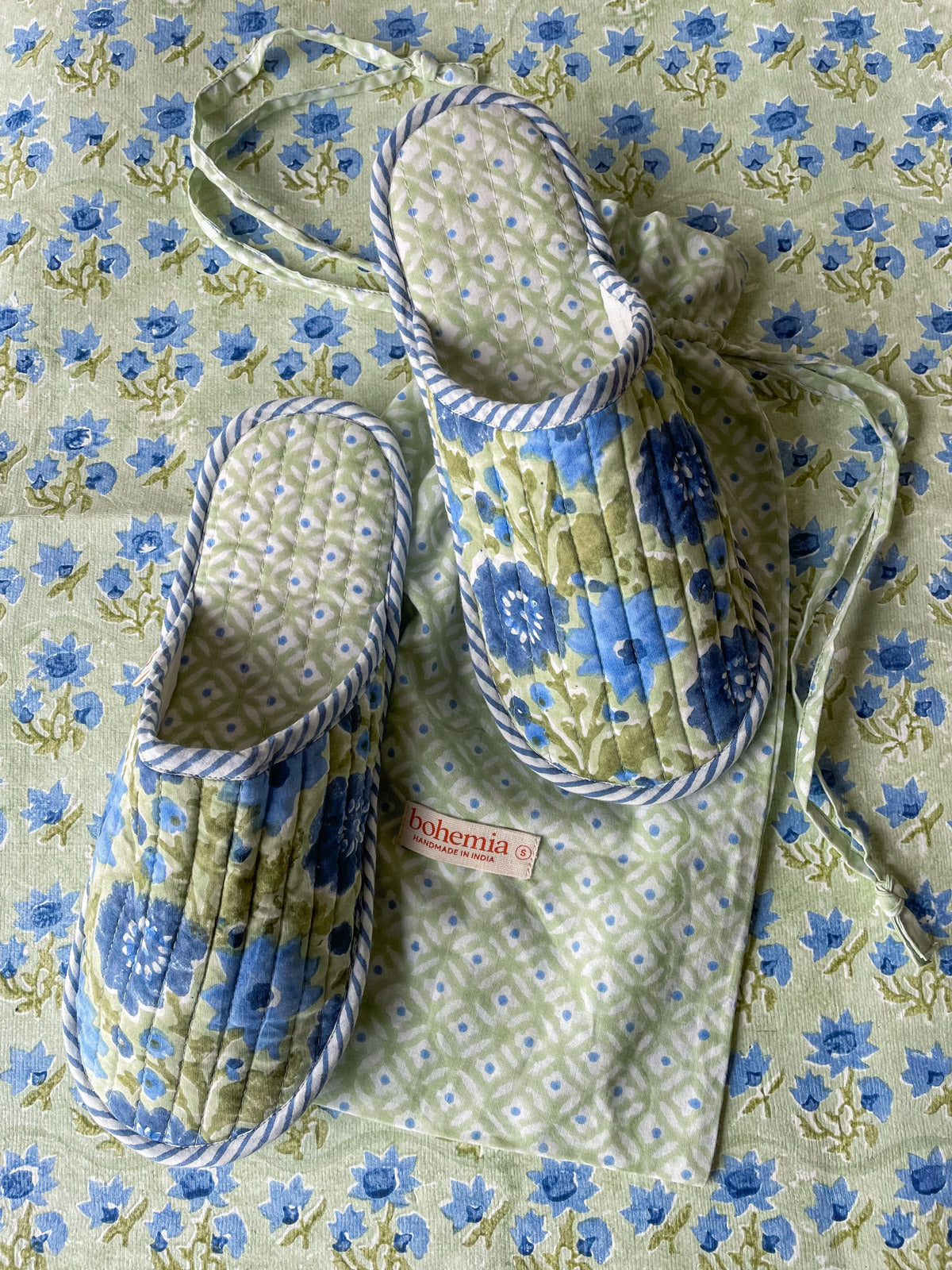 Handmade Block Print House Slippers - Soft & Comfortable Sage Green Indoor Shoes for Women & Men | Perfect for Home, Lounge, and Yoga Wear
