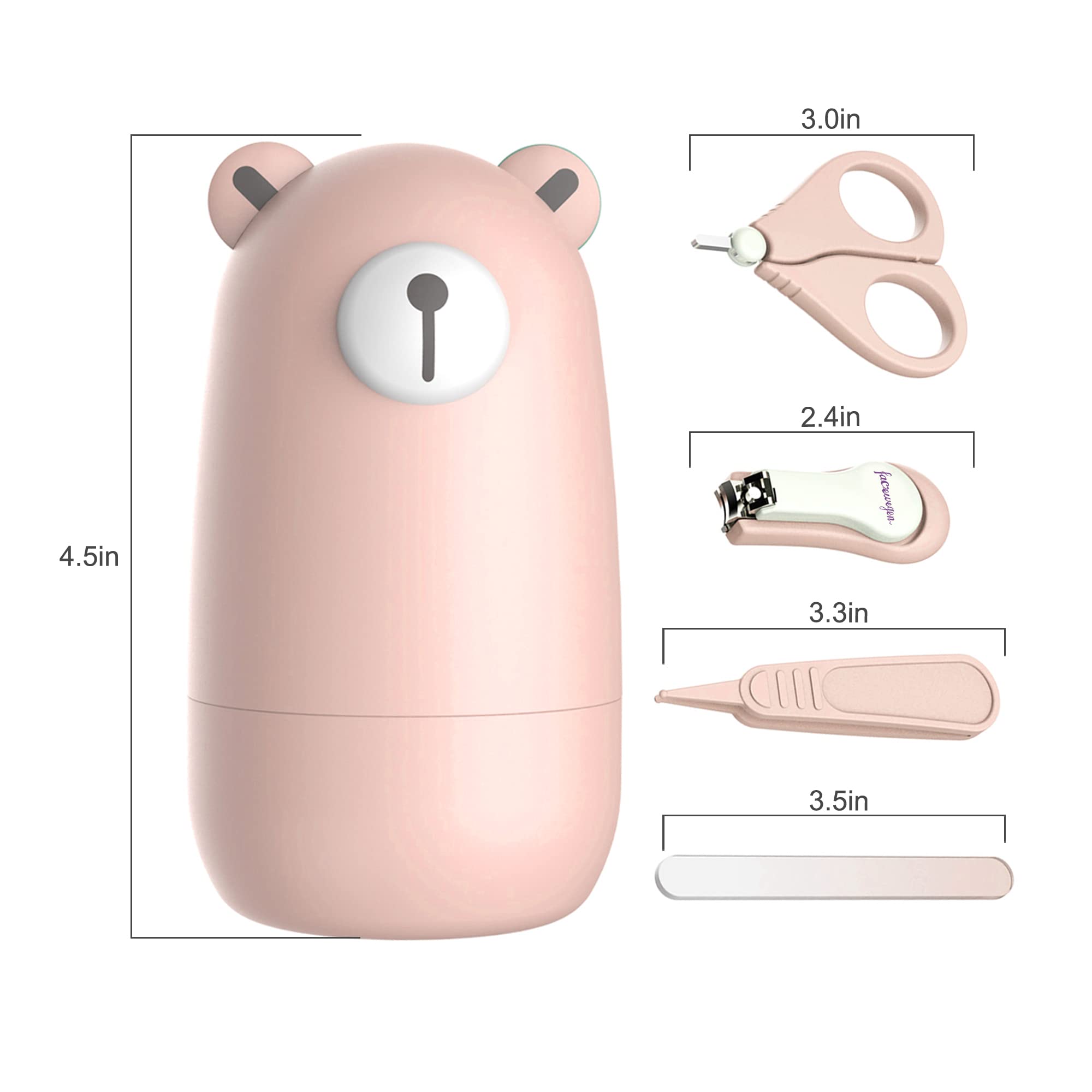 **Baby Nail Clippers Set with Cute Case - Safe Infant Manicure & Pedicure Kit for Newborns, Toddlers & Kids | Perfect Baby Shower Gift & New Parent Essentials (Pink Bear Design) | Gentle Grooming for Healthy Nails at Home or Travel**