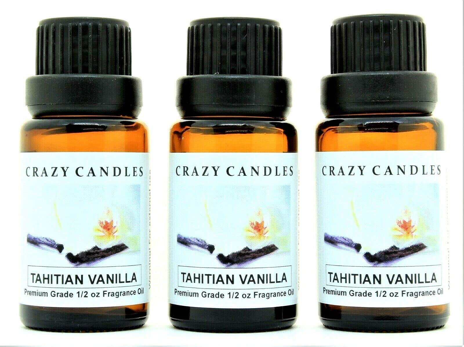Premium Tahitian Vanilla Fragrance Oil - 3 Bottles (1/2 FL Oz/15ml Each) by Crazy Candles | Perfect for Candles, Soaps & DIY Home Scents