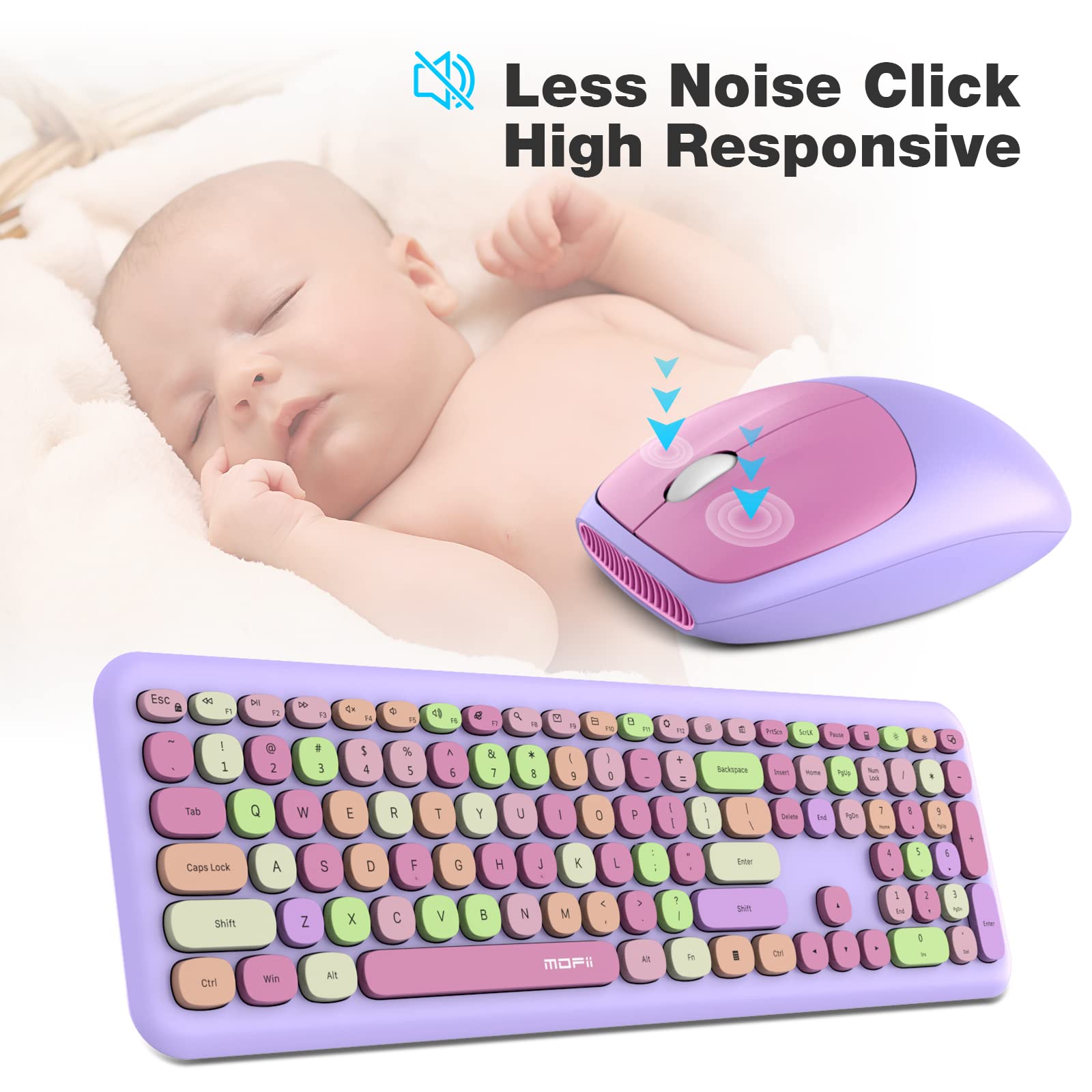 MOFII Wireless Keyboard and Mouse Combo - 2.4G Silent Slim Full-Size Ergonomic Set for PC, Laptop, MacBook (Purple) | Perfect for Home Office, Gaming & Productivity Workstations