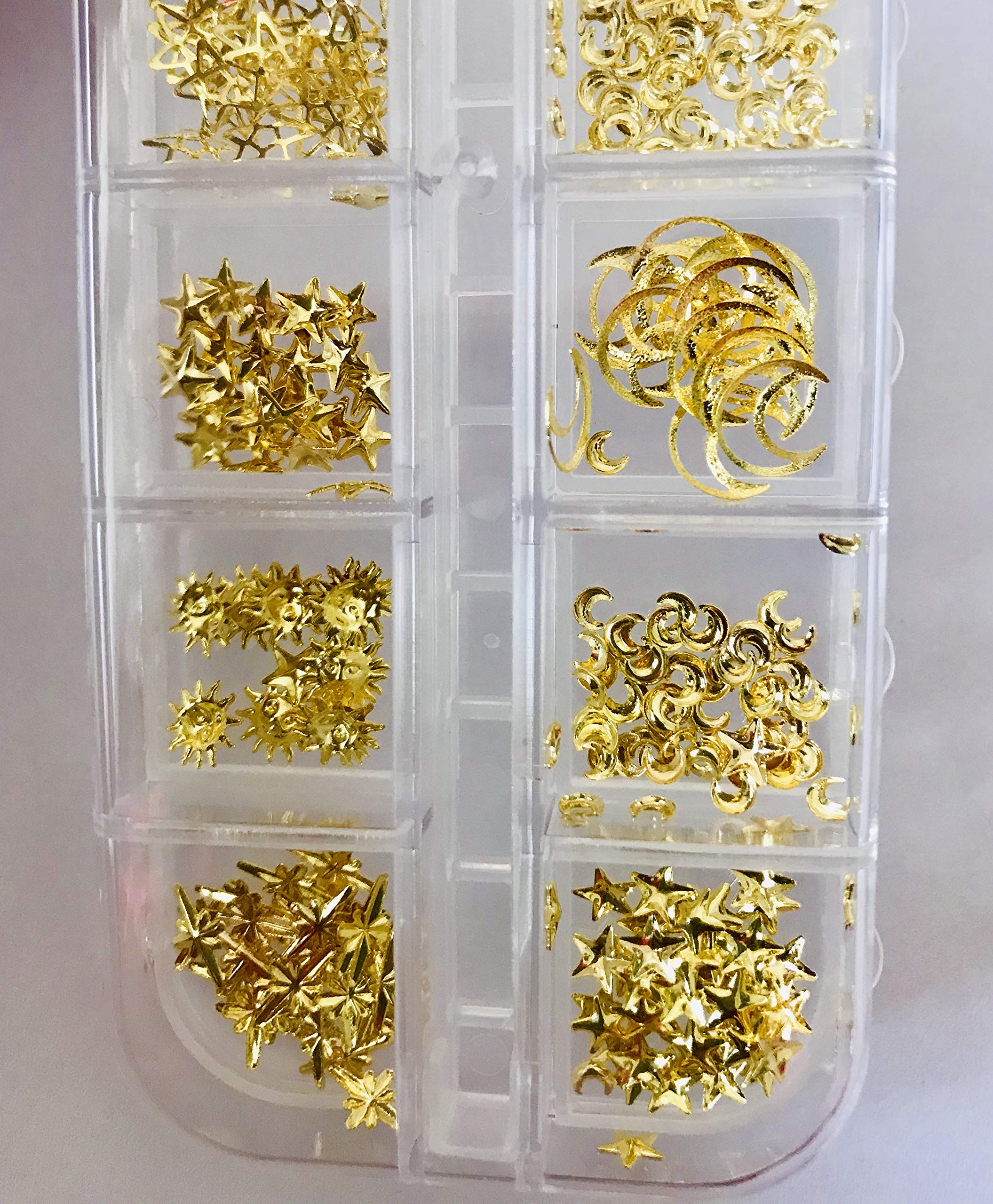 12-Pack Mixed Gold Metal Studs for Nail Art - DIY Non Hotfix Flatback Rhinestones for 3D Nail Decorations - Perfect for Manicures, Acrylic Nails & Salon Use
