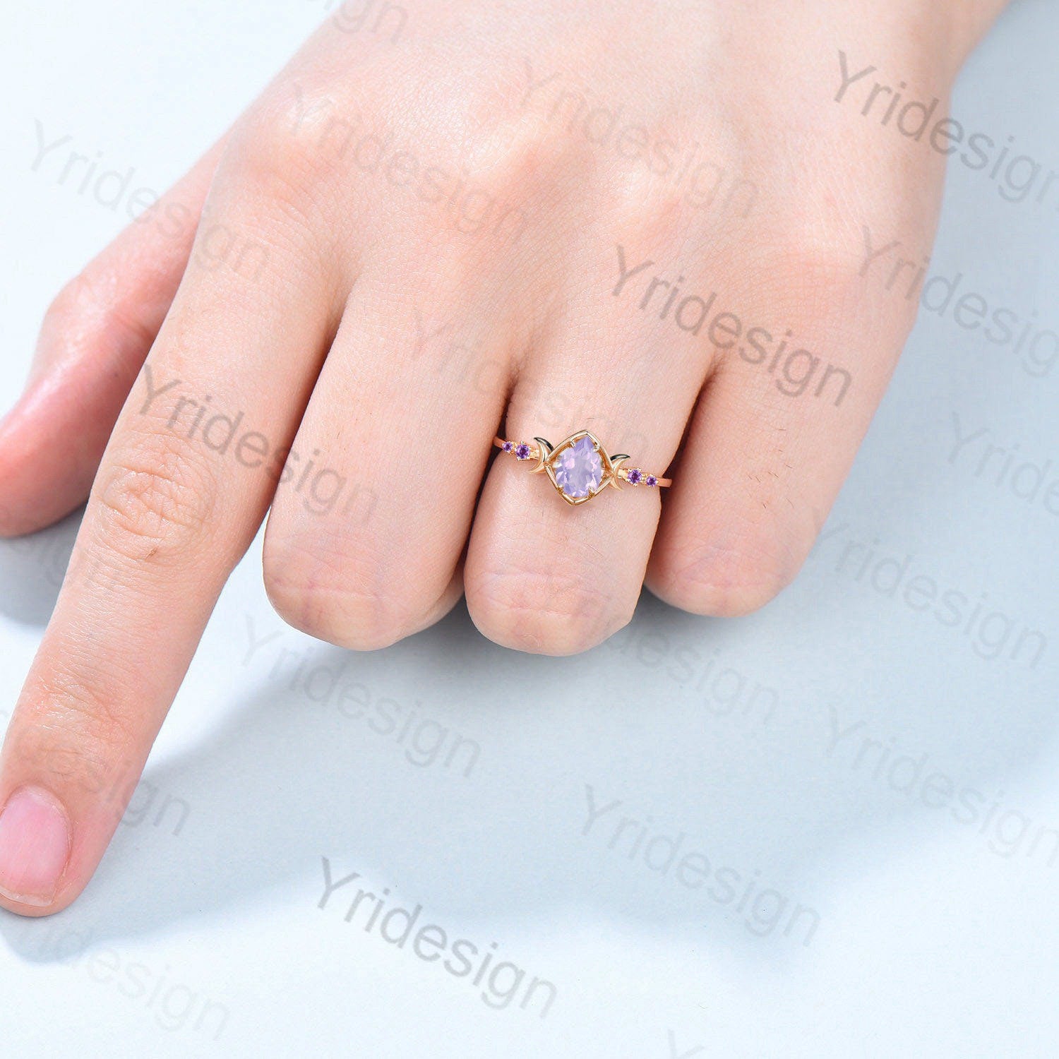 1.25 Carat Pear Shaped Natural Lavender Amethyst Engagement Ring - Unique Moon Wedding Band, Handmade Skeleton Design Proposal Gift for Her - Perfect for Valentine's Day, Anniversary & Romantic Surprises