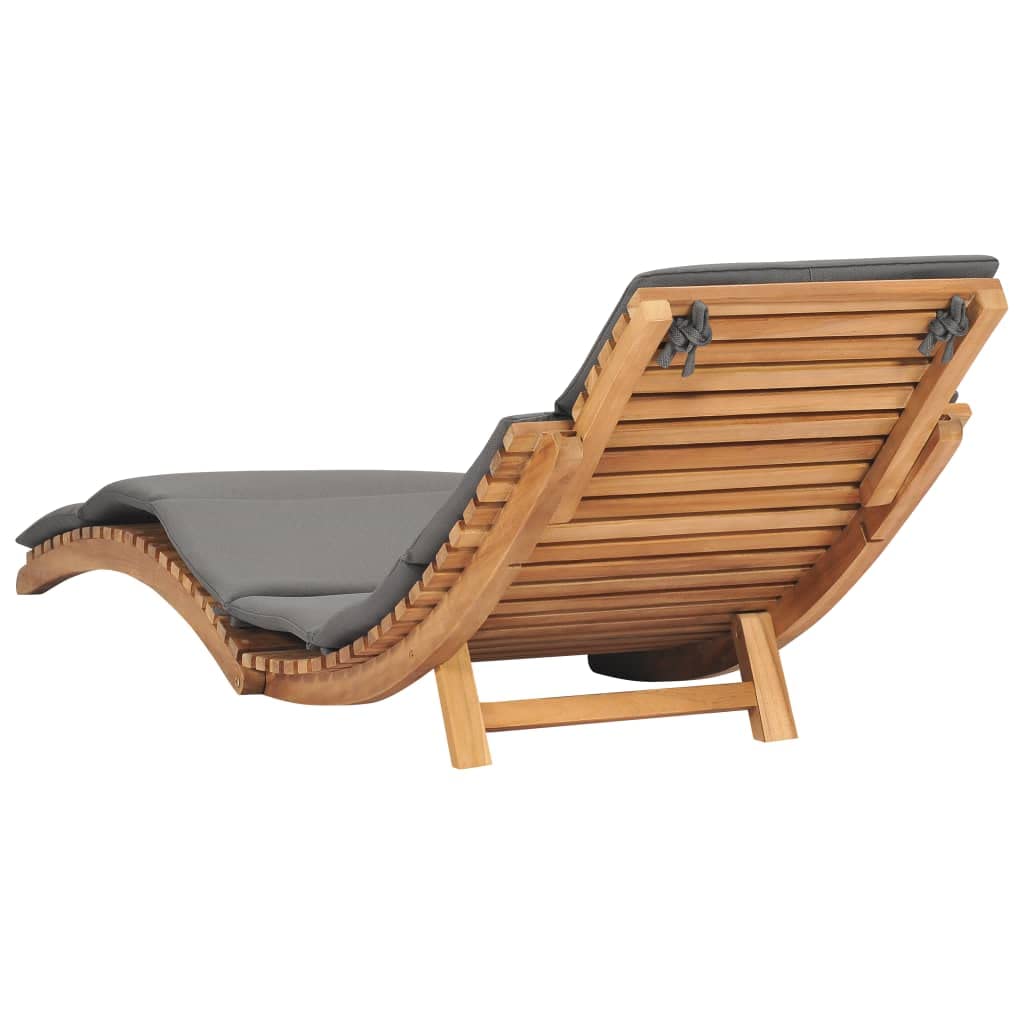 Premium SKM Folding Sun Lounger with Dark Gray Cushion - Solid Teak Wood Outdoor Chaise Lounge - Perfect for Poolside, Beach, Patio & Backyard Relaxation