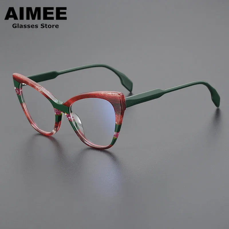 Aimee Unisex Full Rim Square Cat Eye Thick Acetate Eyeglasses 2629 - Stylish Retro Frames for Men & Women - Perfect for Reading, Work, and Fashion Accessories