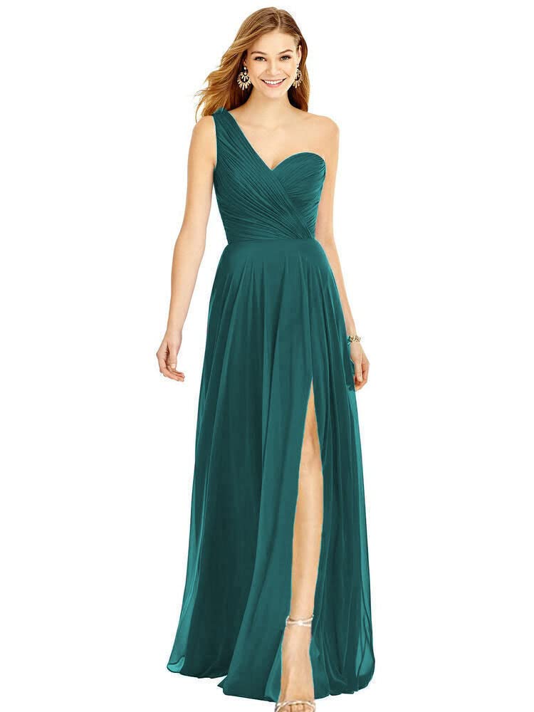 XYAYE One Shoulder Chiffon Bridesmaid Dress with High Slit - Elegant Long Formal Evening Gown for Women - Perfect for Weddings, Proms, Cocktail Parties & Special Occasions