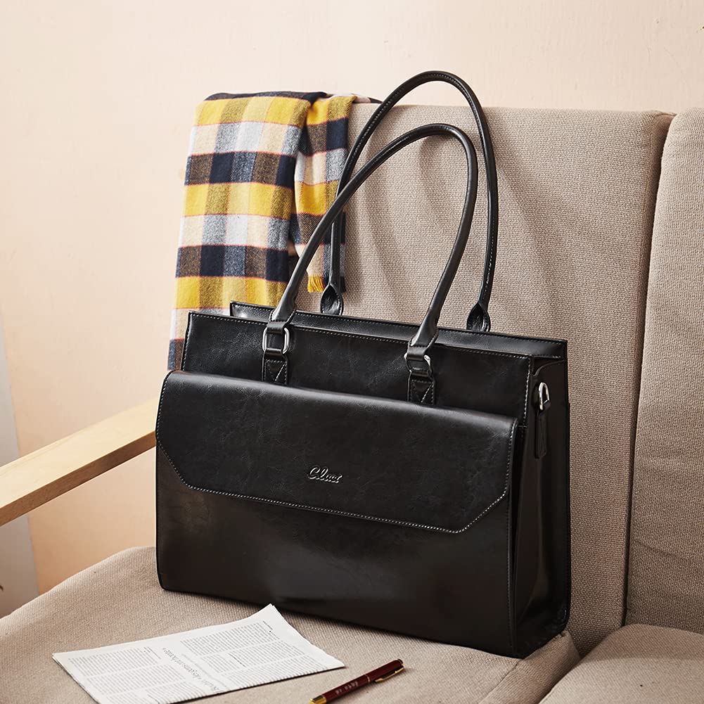 CLUCI Vintage Oil Wax Leather Briefcase for Women - 15.6 Inch Laptop Business Shoulder Bag | Professional Office Work, Business Meetings & Daily Commute