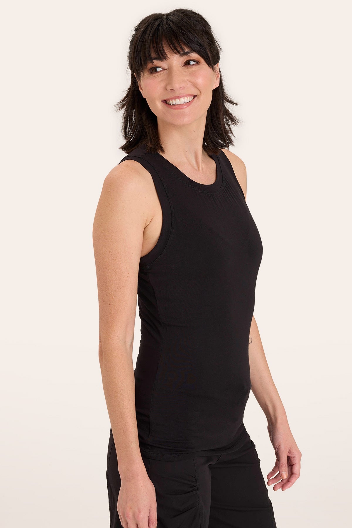 Black Essence Tank Top - Women's Casual Basic Slim Fit Stretch Tee for Everyday Wear, Gym, Yoga & Layering