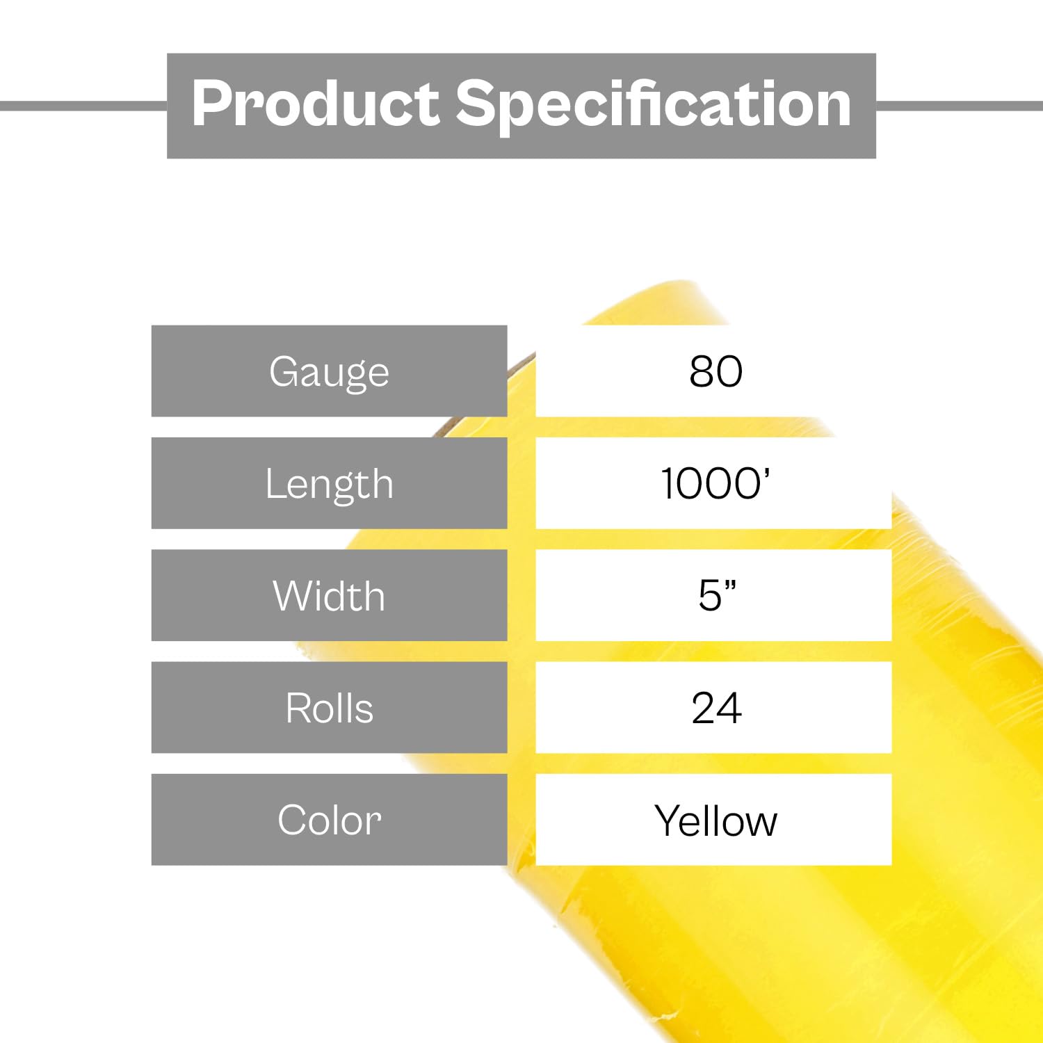 PSBM Yellow Mini Stretch Wrap with Plastic Handle - 24 Pack, 5 Inch x 1000 Feet, 80 Gauge Color Coded Plastic Cling Film Rolls for Shipping, Storing & Securing Pallets - Ideal for Warehouse, Logistics & Industrial Packaging