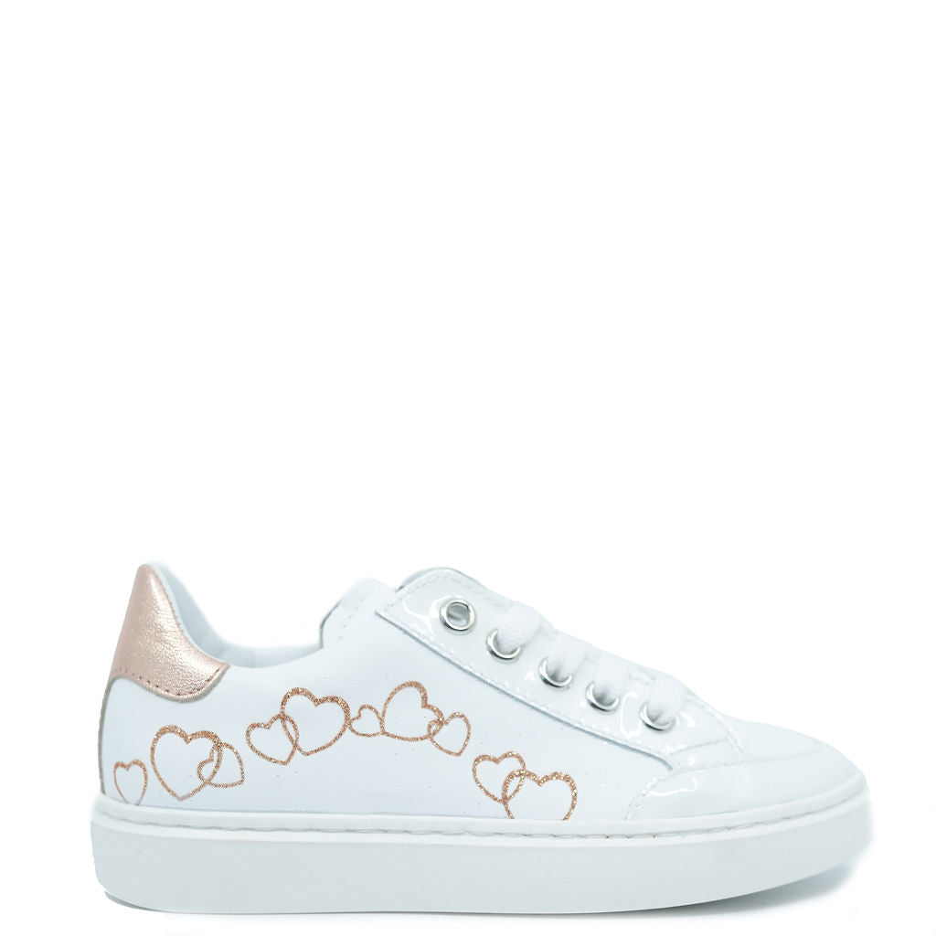 Beberlis Women's White and Gold Heart Lace Sneakers - Fashion Casual Shoes for Walking, Dating & Everyday Wear
