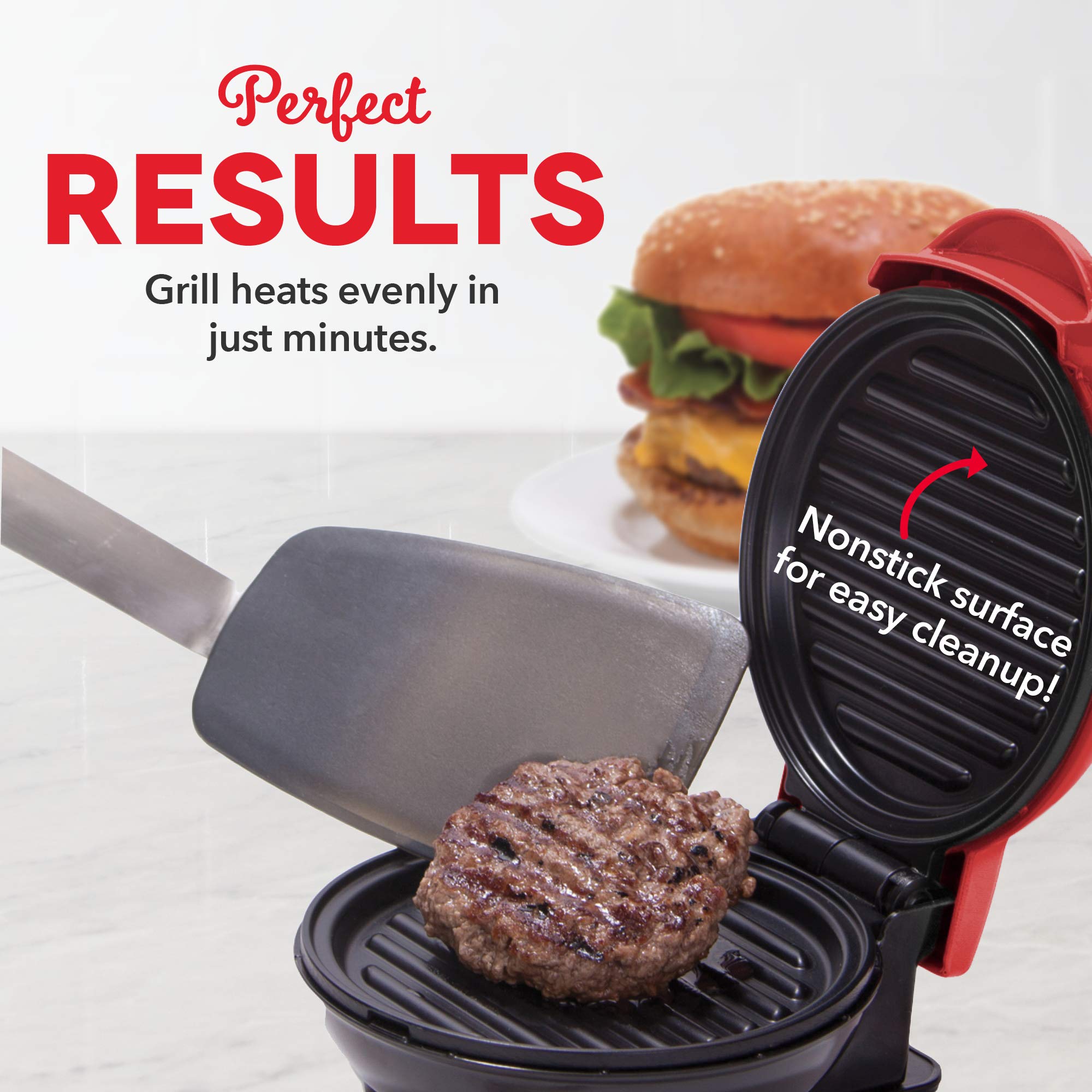 Dash DMS001RD Mini Maker Electric Round Griddle & Portable Grill with Recipe Book - Red | Perfect for Breakfast, Panini Press & Quick Meals at Home, Office or Travel
