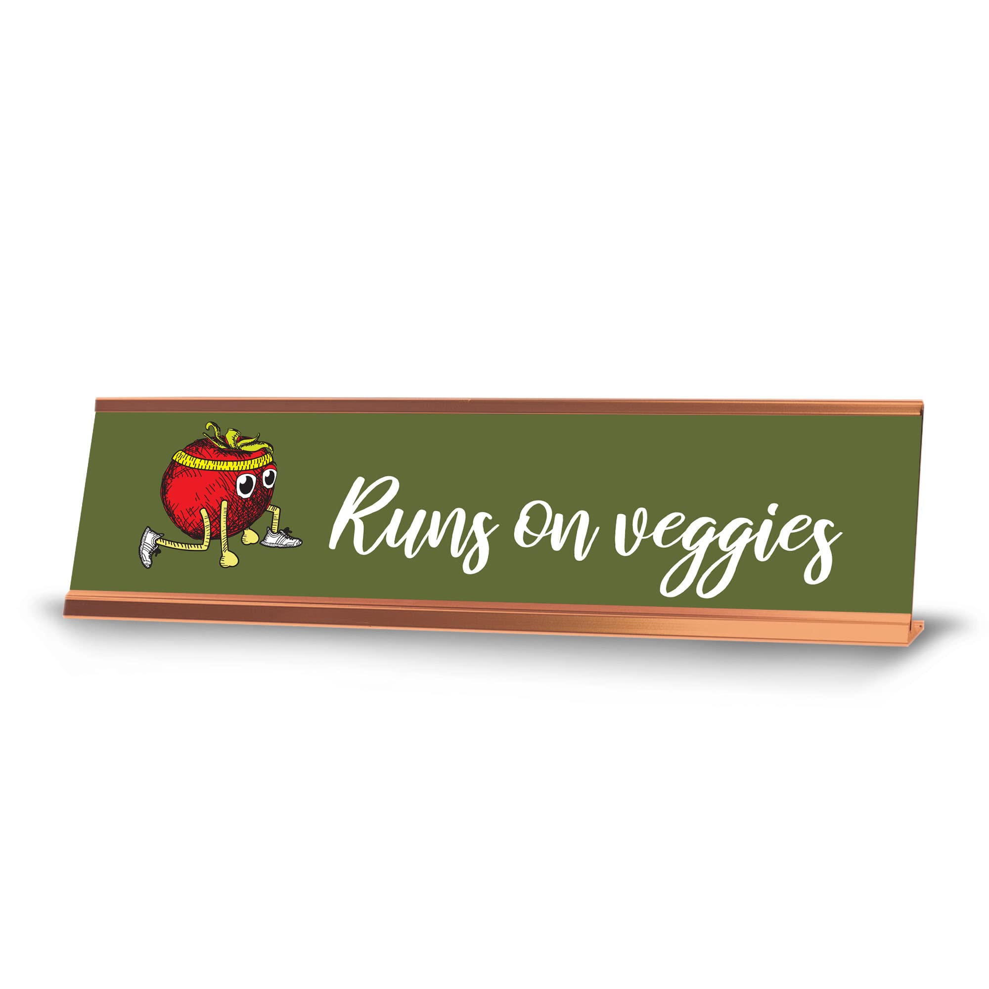 Runs On Veggies Gold Frame Desk Sign (2x8