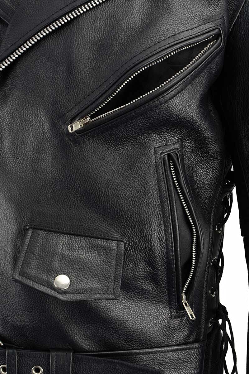 Milwaukee LKM1711 Black Leather Motorcycle Jacket for Men - Heavy Duty Police Style Biker Jacket with Adjustable Side Lace - Perfect for Riding, Motorcycle Clubs & Outdoor Adventures