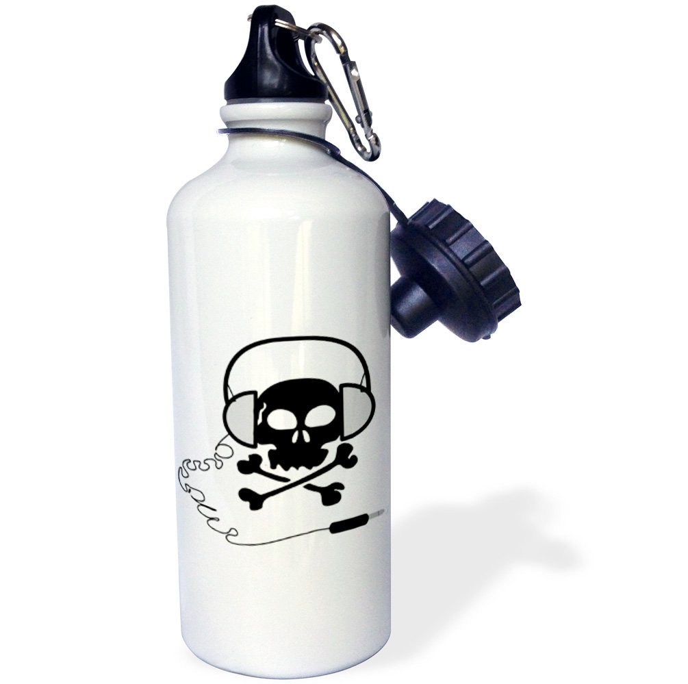 3D Rose Skull and Bones with Headphones Sports Water Bottle - 21 oz Insulated Stainless Steel Gym Bottle for Running, Cycling & Workout - BPA Free White Water Bottle for Sports & Outdoor Activities