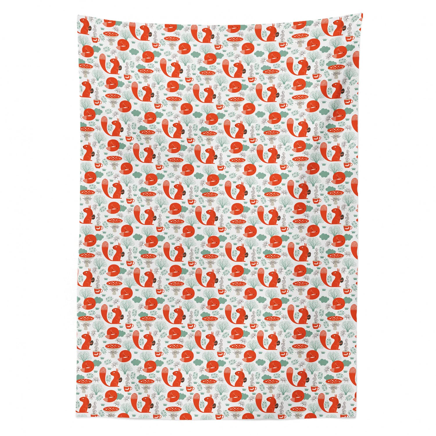 Ambesonne Bohemian Fox Tablecloth - Whimsical Animal Print Satin Table Cover for Dining Room & Kitchen, 60x90 Inches, Reseda Green & Dark Brown - Perfect for Tea Parties, Family Dinners & Boho Home Decor