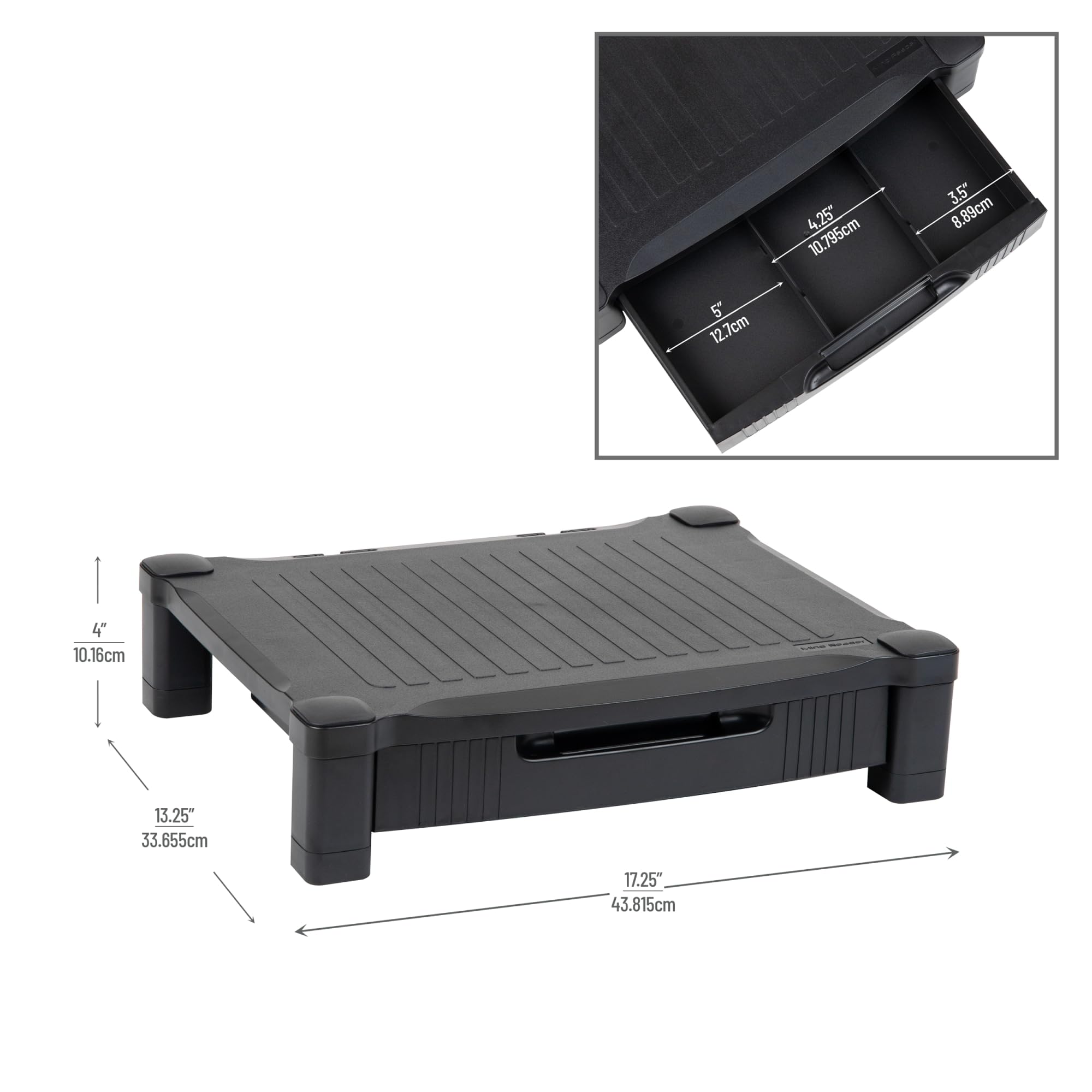 Mind Reader Black Monitor Stand with Storage Drawer - Desktop Organizer & Laptop Riser for Office - 17.2 x 13.2 x 4 Inches (43.8 x 33.7 x 10.2 cm) - Perfect for Workspace Organization & Ergonomic Computer Setup