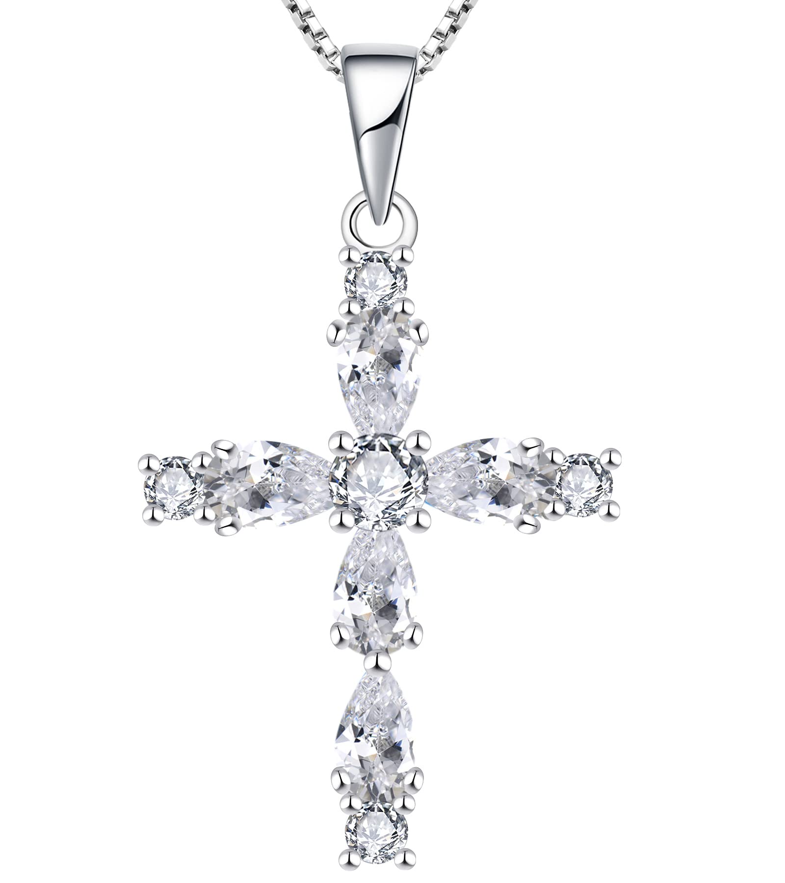 925 Sterling Silver Cross Pendant Necklace with Birthstone - Religious Jewelry for Women - Perfect for Gifts, Baptism, Weddings & Everyday Wear