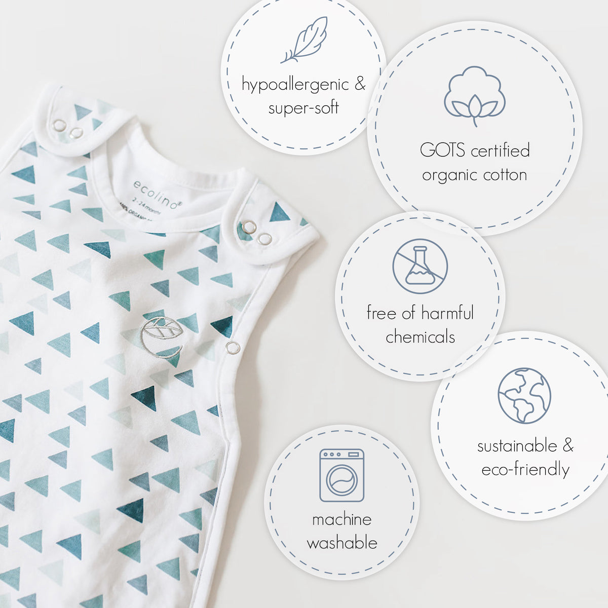 Ecolino® Adjustable Organic Cotton Toddler Sleep Bag for Kids 2-4 Years - Soft & Breathable Baby Sleeping Sack for Nursery, Daycare & Travel