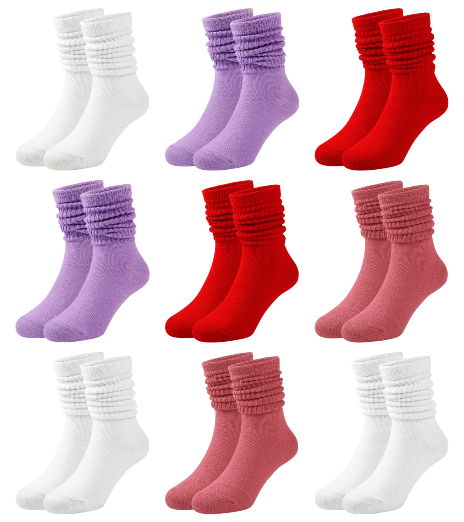 BOOPH 9 Pairs Kids Girls Slouch Socks - Knee High Athletic Crew Socks for Toddler & Baby Girls - Soft & Stretchy for School, Sports & Everyday Wear
