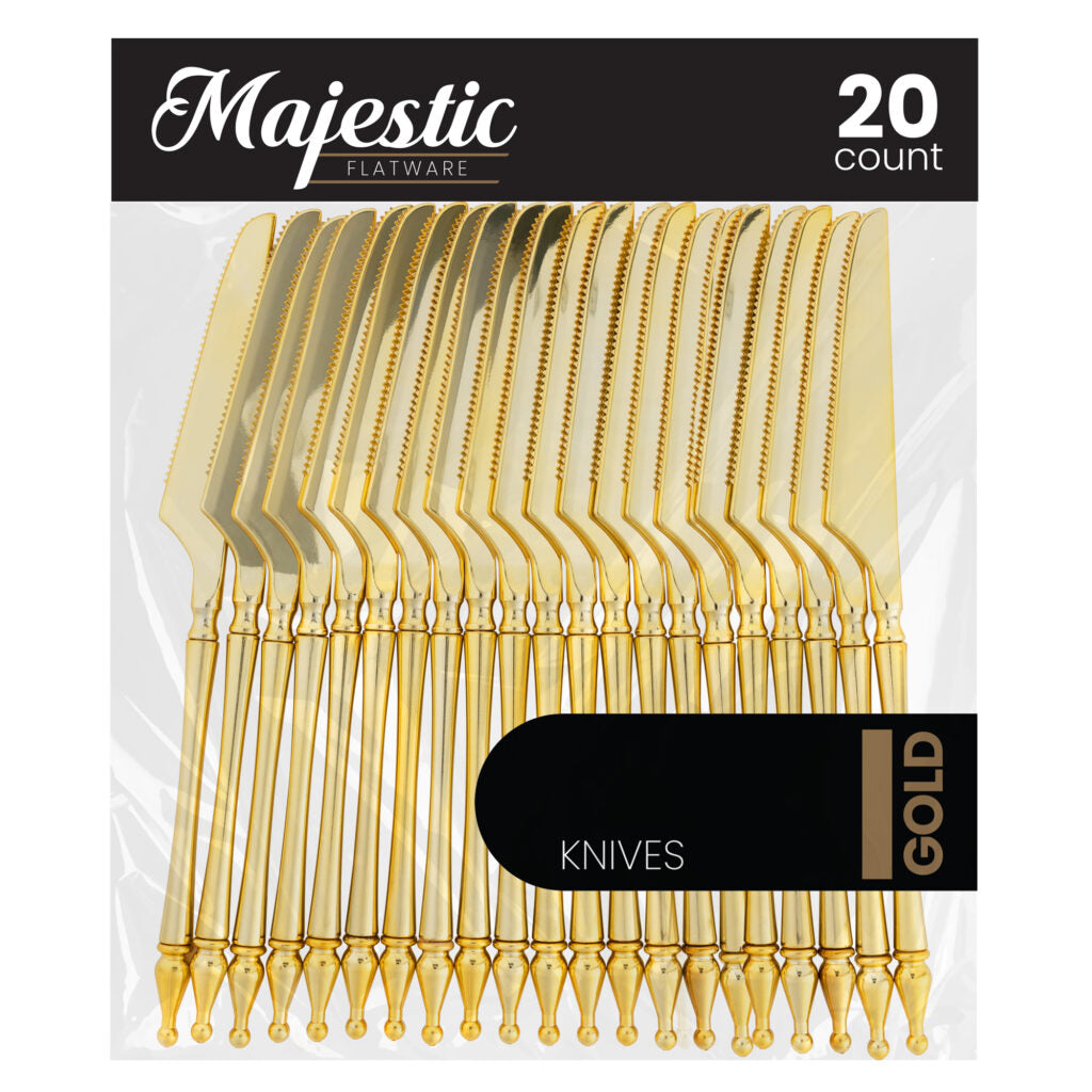 Majestic Collection 20-Piece Gold Plastic Flatware Set - Elegant Disposable Cutlery for Parties, Weddings & Events