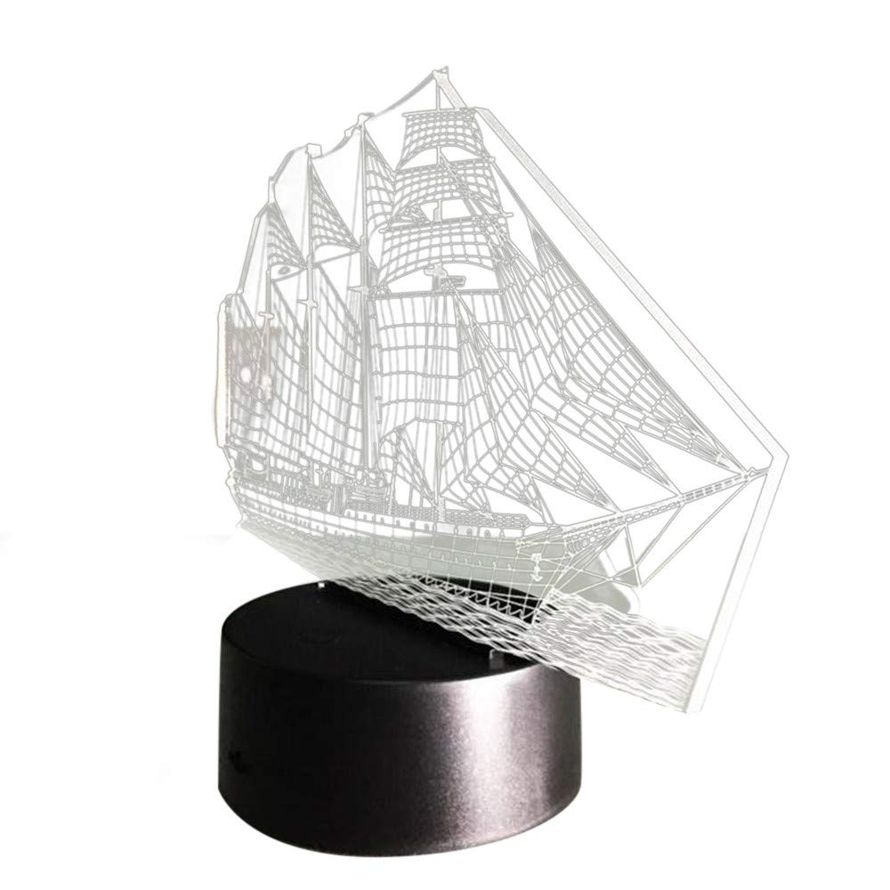 7 Color Changing LED Night Light - 3D Sailboat Desk Lamp with Touch Switch, Warm White & Multicolor Modes for Bedroom, Nursery, Christmas Decor - Perfect Gift Idea
