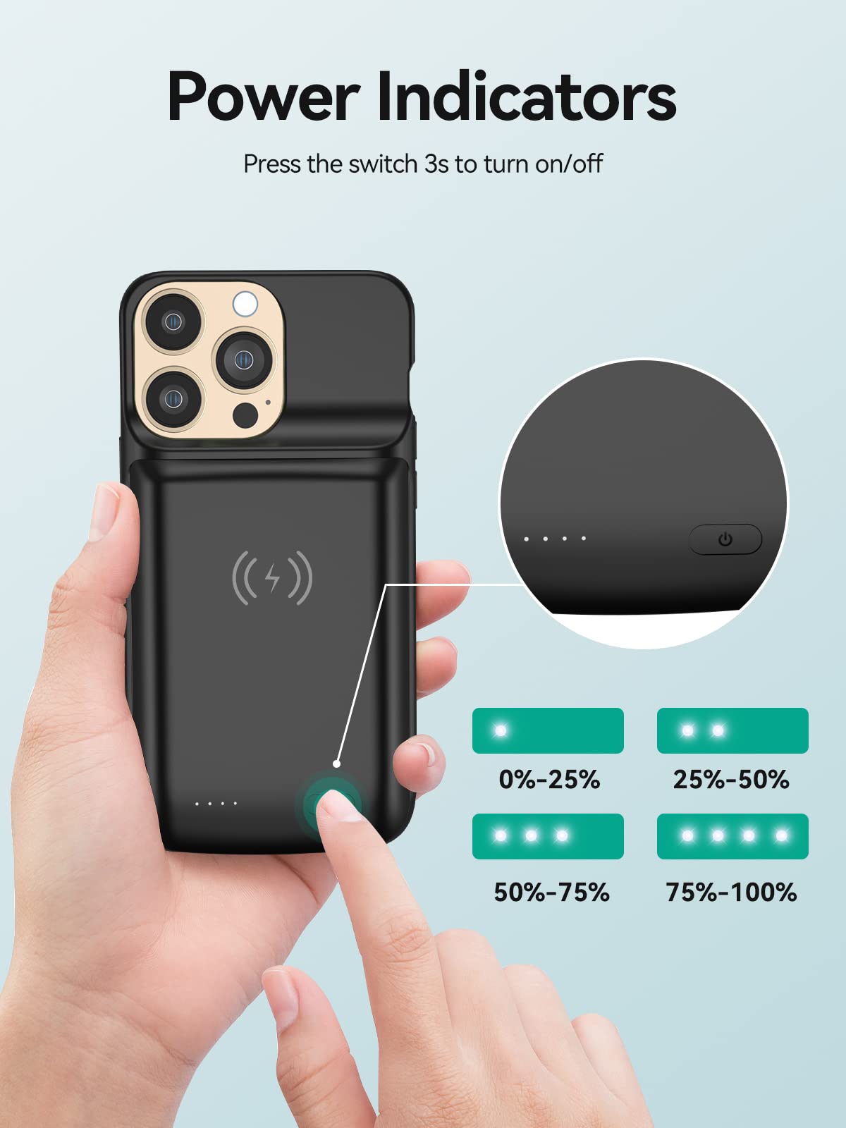 NEWDERY 10000mAh Qi Wireless Charging Battery Case for iPhone 14 & 14 Pro - Sync Data, Extended Power Pack Compatible with iPhone 13/13 Pro & 14/14 Pro (6.1 Inch) - Perfect for Travel, Outdoor Activities & Daily Use