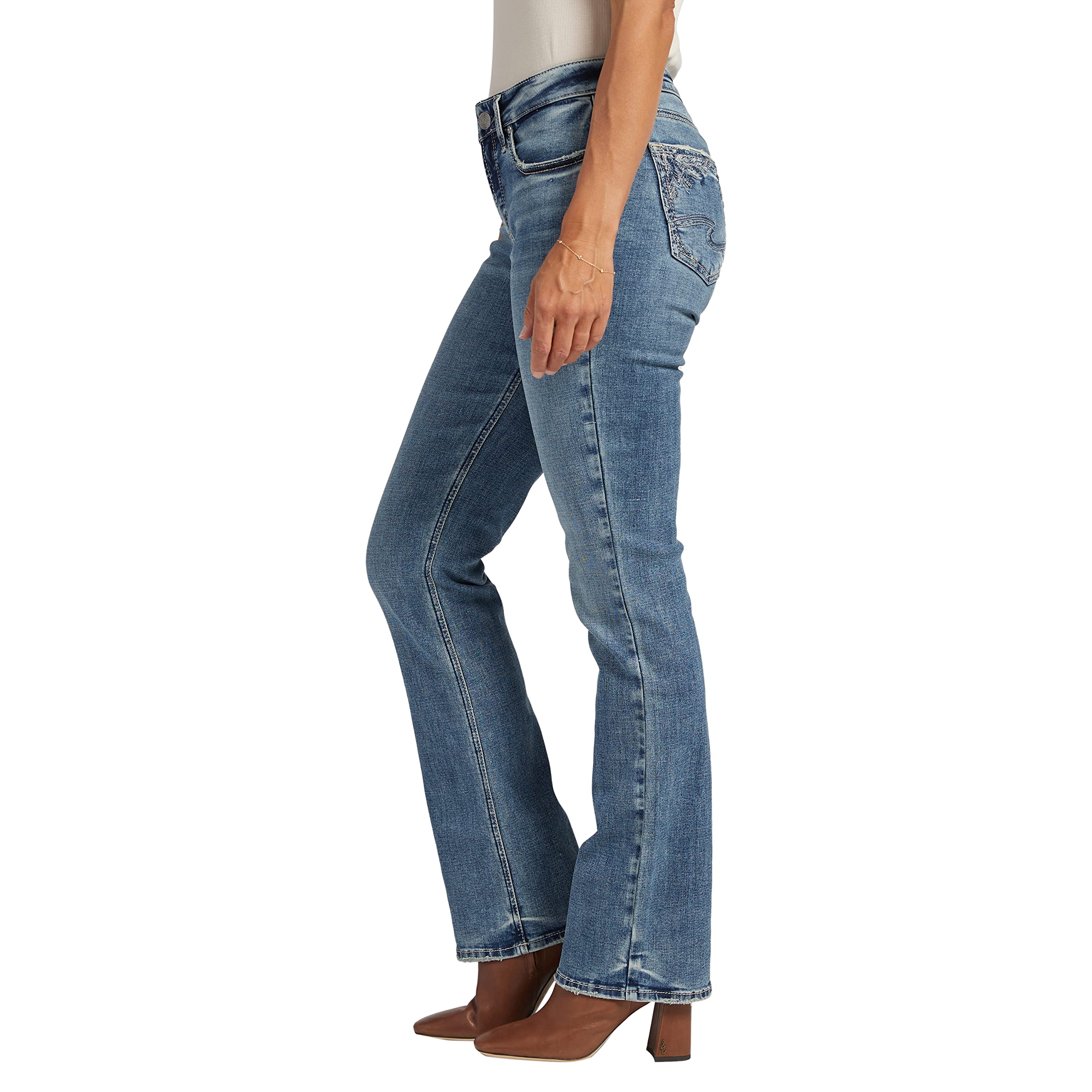 Silver Jeans Co. Women's Suki Mid Rise Curvy Fit Slim Bootcut Jeans - Medium Wash ECF315 (Size 27W x 31L) | Flattering Denim for Casual Wear & Night Out