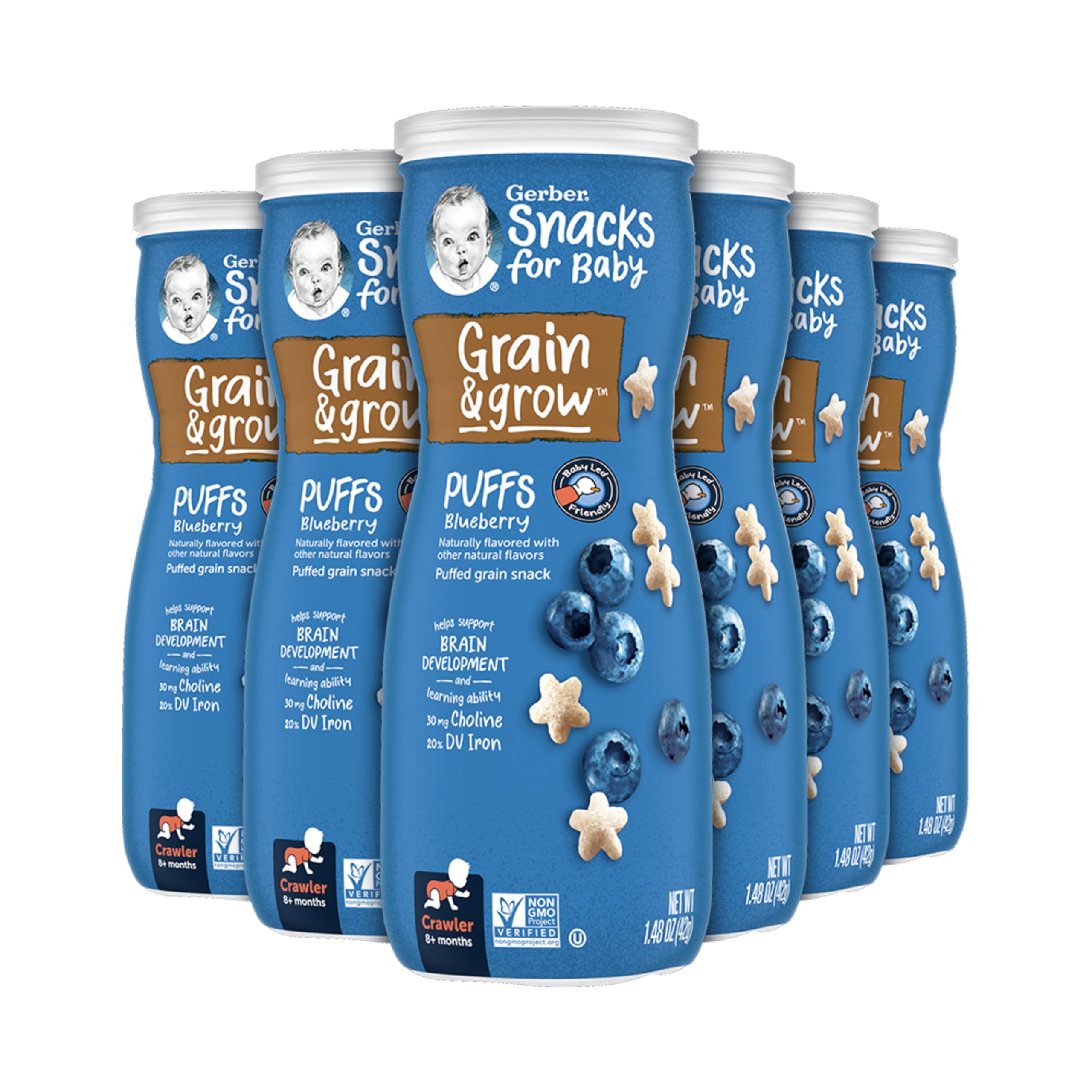 Organic Gerber Baby Snacks Puffs - Blueberry Flavor, 1.48oz (6 Pack) | Healthy Toddler Finger Food for On-the-Go, Daycare & Travel Snacks