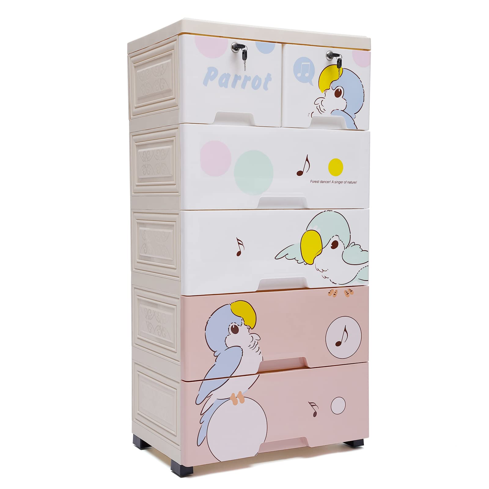 WOQLIBE 6-Drawer Plastic Dresser - Modern Stackable Vertical Clothes Storage Tower with Lockable Cabinet Drawers for Bedroom, Closet & Dorm Organization