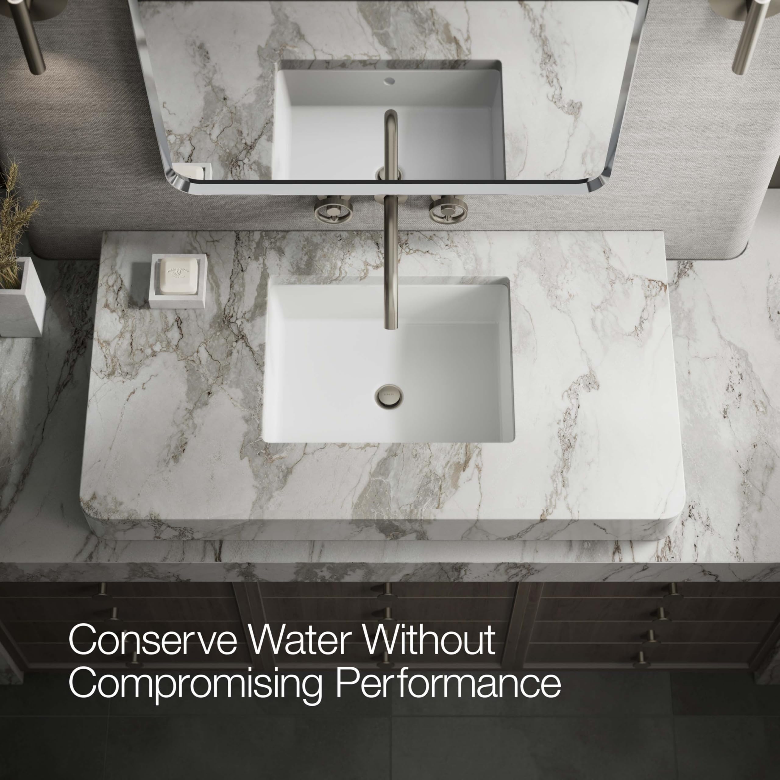 KOHLER Wall-Mount Bathroom Sink Faucet with Industrial Handles - Modern Waterfall Spout for Powder Room, Guest Bath & Small Space Installation