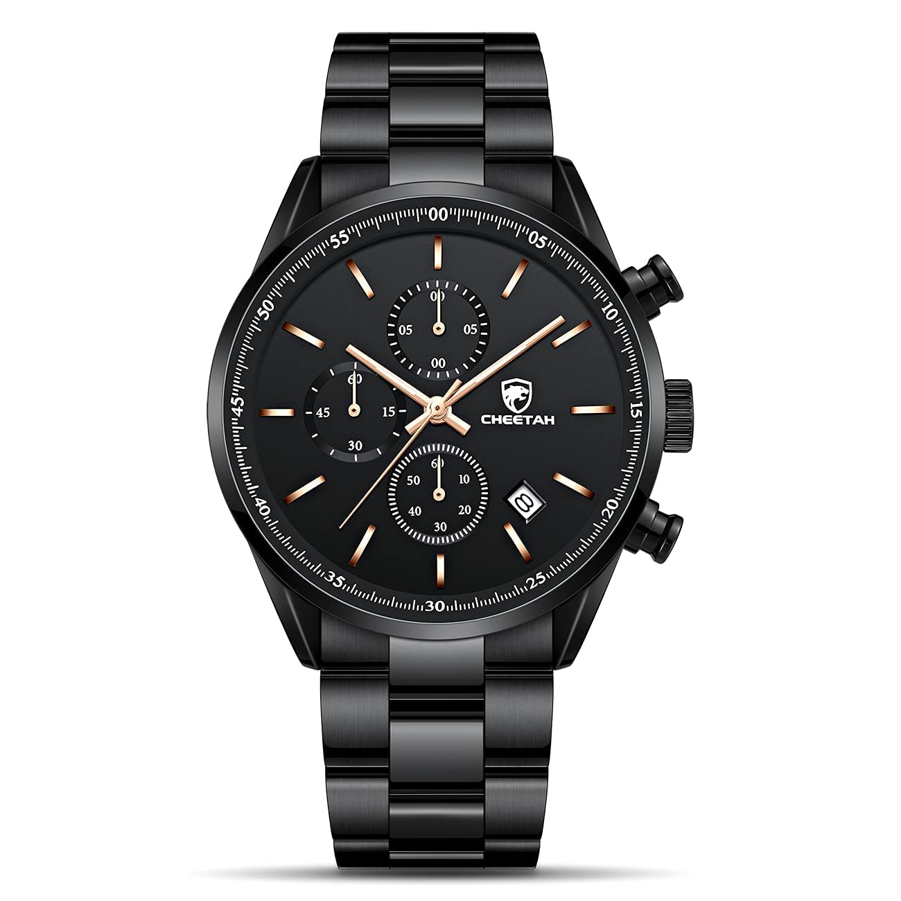 Stylish CHEETAH Men's Business Watch - Stainless Steel or Leather Strap, Waterproof Chronograph Quartz Movement with Auto Date - Perfect for Office, Formal Events & Everyday Wear