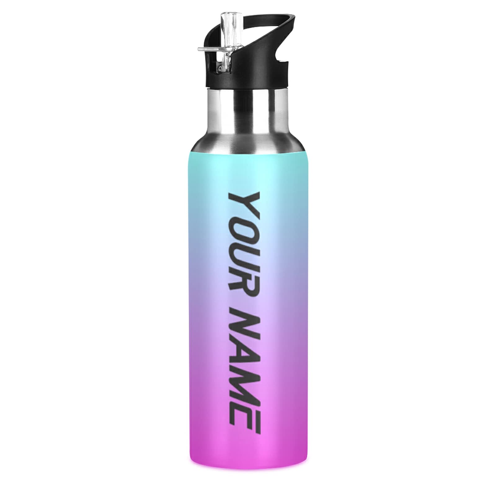 Custom Personalized Stainless Steel Insulated Water Bottle with Straw - 1L Double Wall Vacuum Flask for Sports & Gym - Sweat-Proof Design in Pink & Green Colors - Perfect for Workouts, Hiking, and Outdoor Activities
