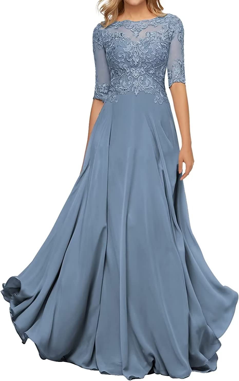 Elegant Mother of The Bride Dresses - Lace & Chiffon Long Evening Gowns with Half Sleeves for Wedding Guests | Perfect for Formal Ceremonies, Receptions & Special Occasions