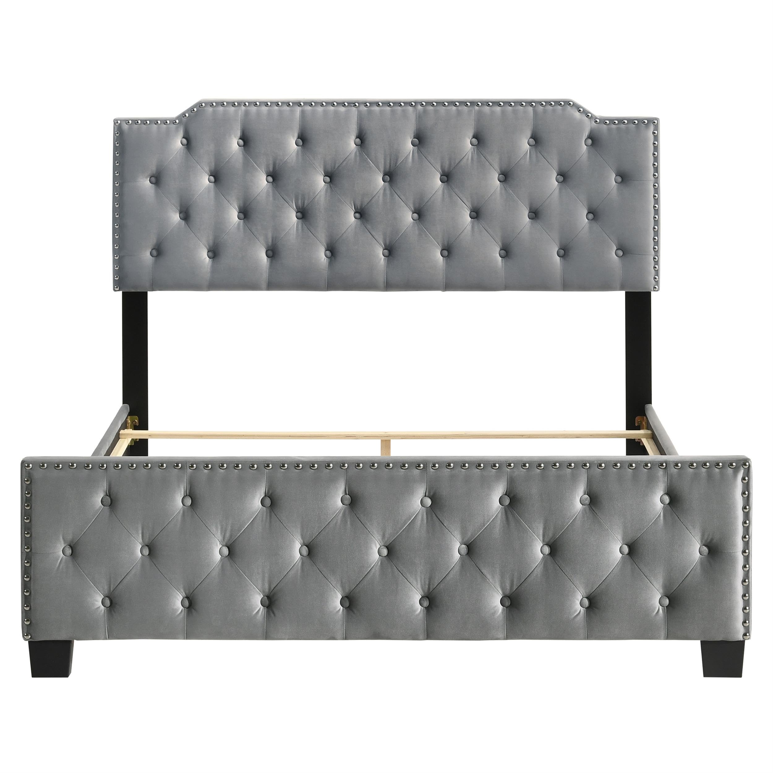 Furniture of America Chetana Light Gray Full Tufted Upholstered Wood Bed Frame - Queen Size Platform Bed with Upholstered Headboard - Perfect for Modern Bedroom, Guest Room & Master Suite Decor