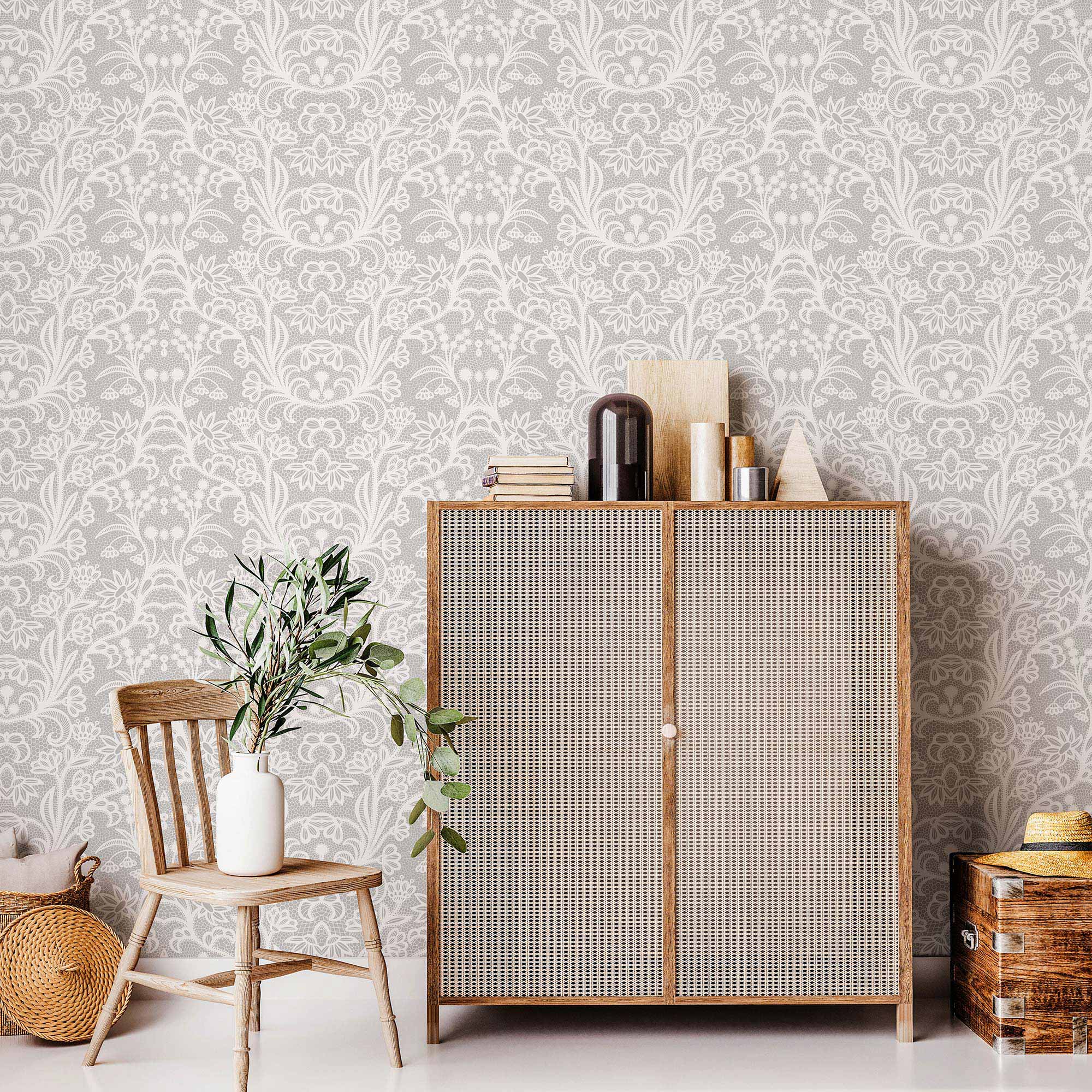 Grey Flowers Peel and Stick Removable Wallpaper - Self-Adhesive Wall Decal for Bedroom, Living Room, Nursery & Office Decor - Easy to Apply & Remove